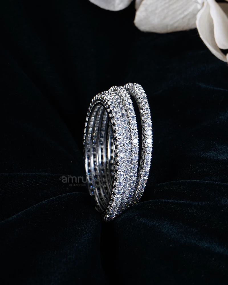 Layered Diamond-Encrusted Four Bangle Set - Image 2