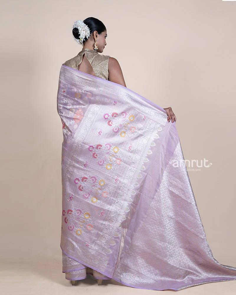 Light Purple Patola Print Zari Woven Silk Saree with Unstitched Blouse - Image 5