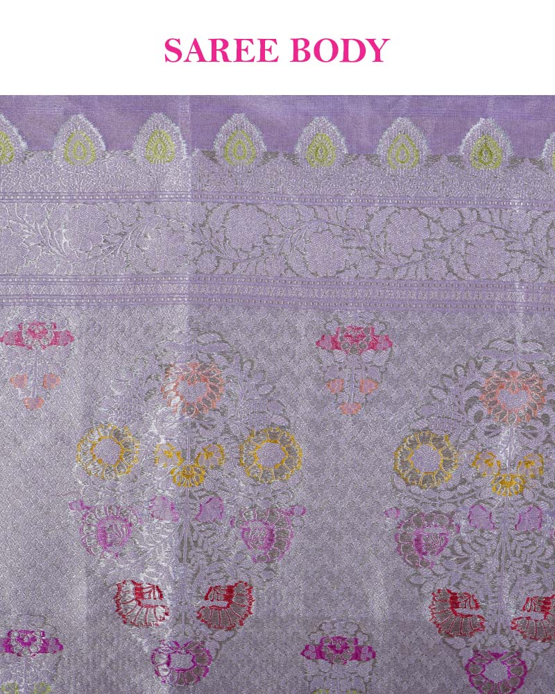 Light Purple Patola Print Zari Woven Silk Saree with Unstitched Blouse - Image 6
