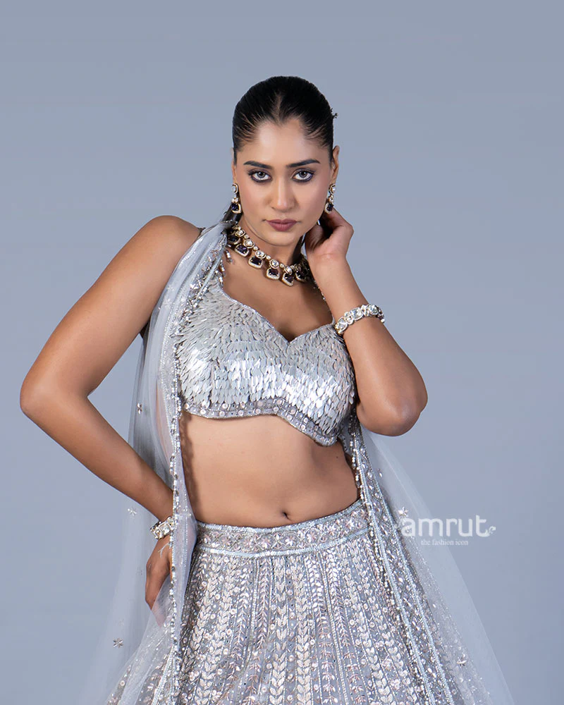 Light Silver Sequin Embellished Lehenga Choli - Image 2