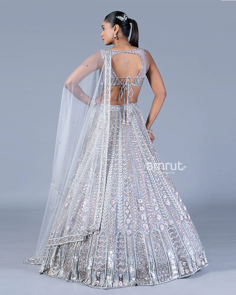 Light Silver Sequin Embellished Lehenga Choli - Image 5