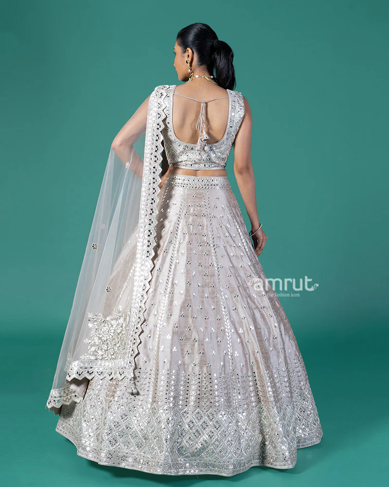 Light Taupe Embellished Lehenga Choli with Dupatta - Image 5