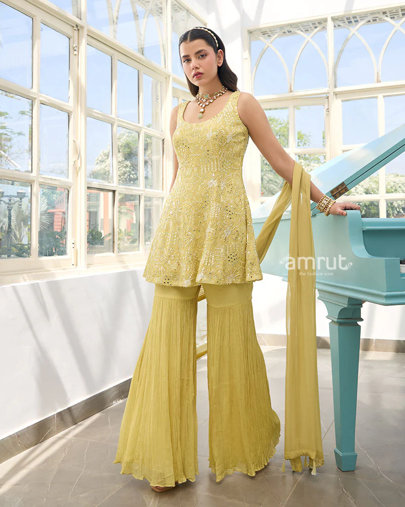 Light Yellow Kurti and Sharara Set - Image 4