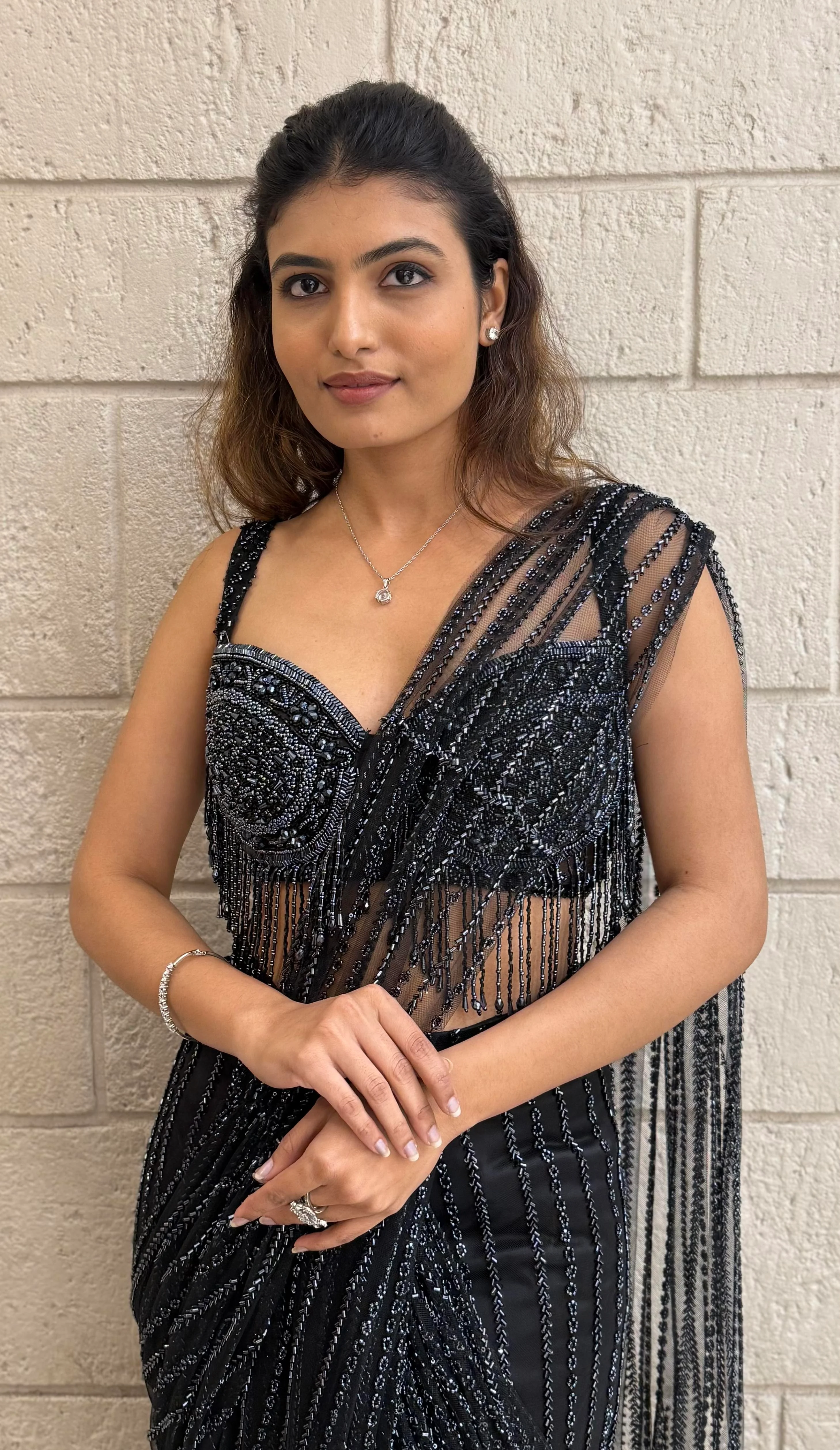 Luxury Black Ready-to-Wear Saree with Sequin Fringe Blouse – Starry Night Edition - Image 4