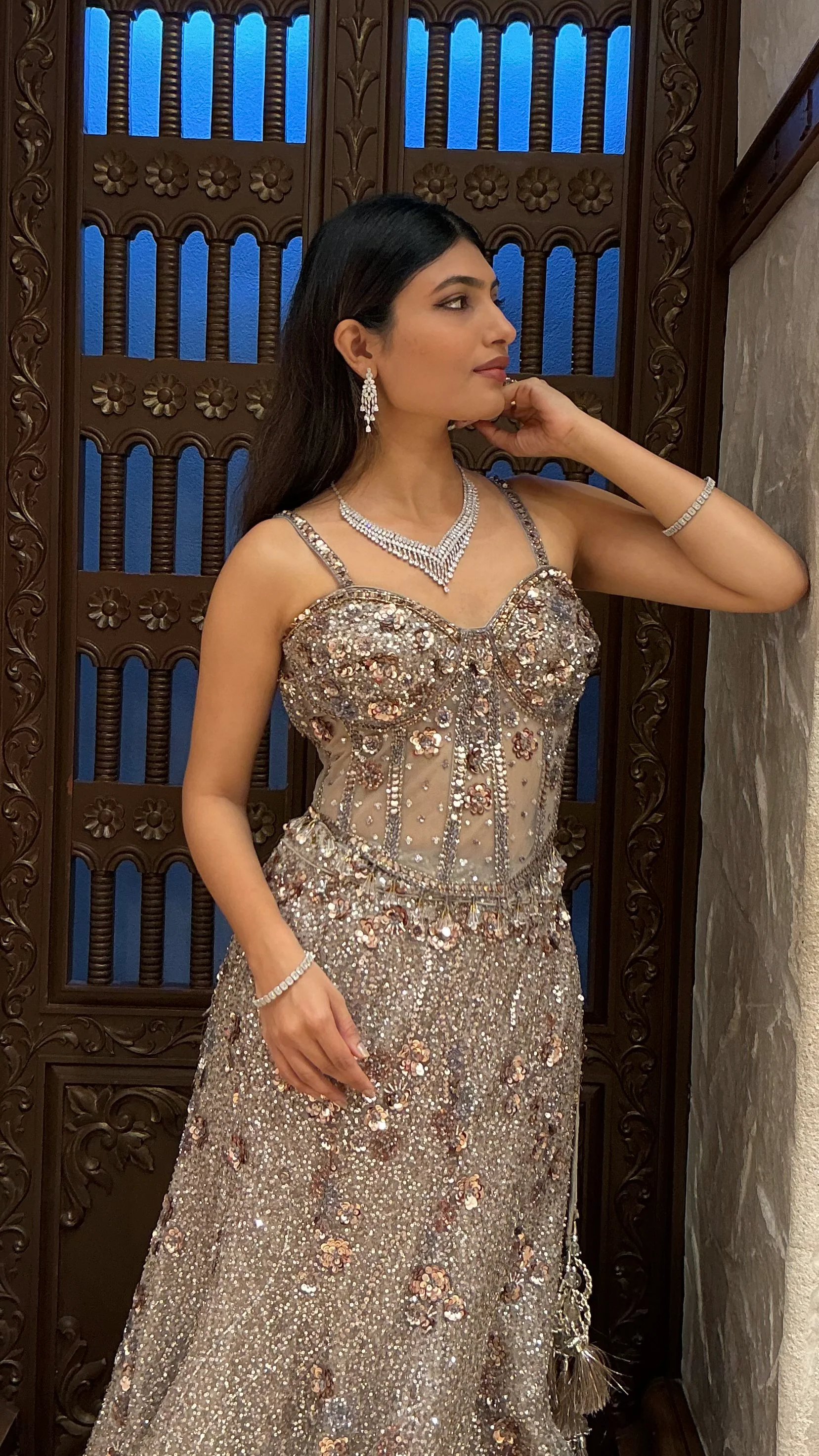 Luxury Champagne Gold Sequin Embroidered Designer Lehenga Set - Image 6