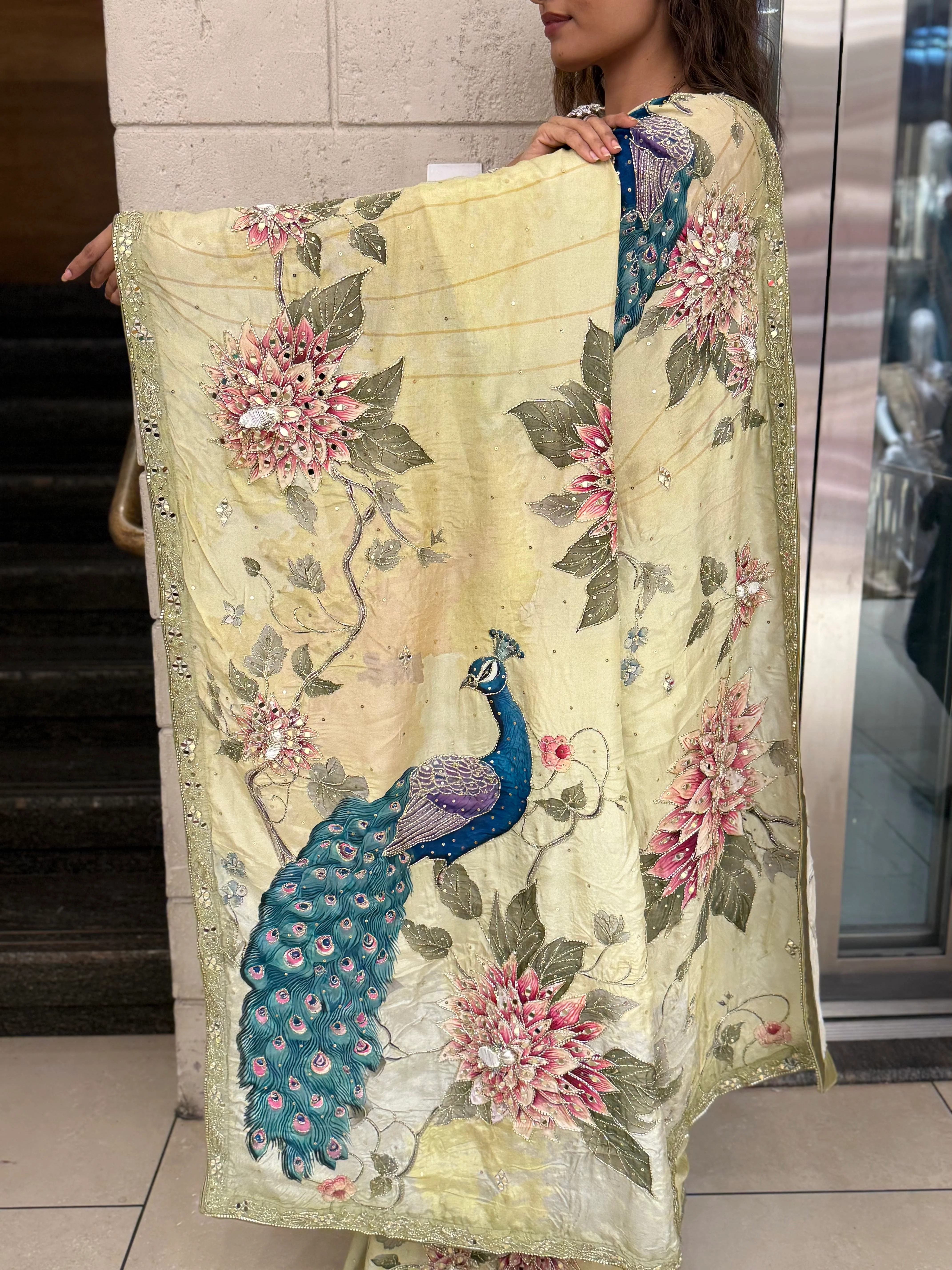 Luxury Embroidered Organza Silk Saree with Handwork Floral Detailing - Image 3