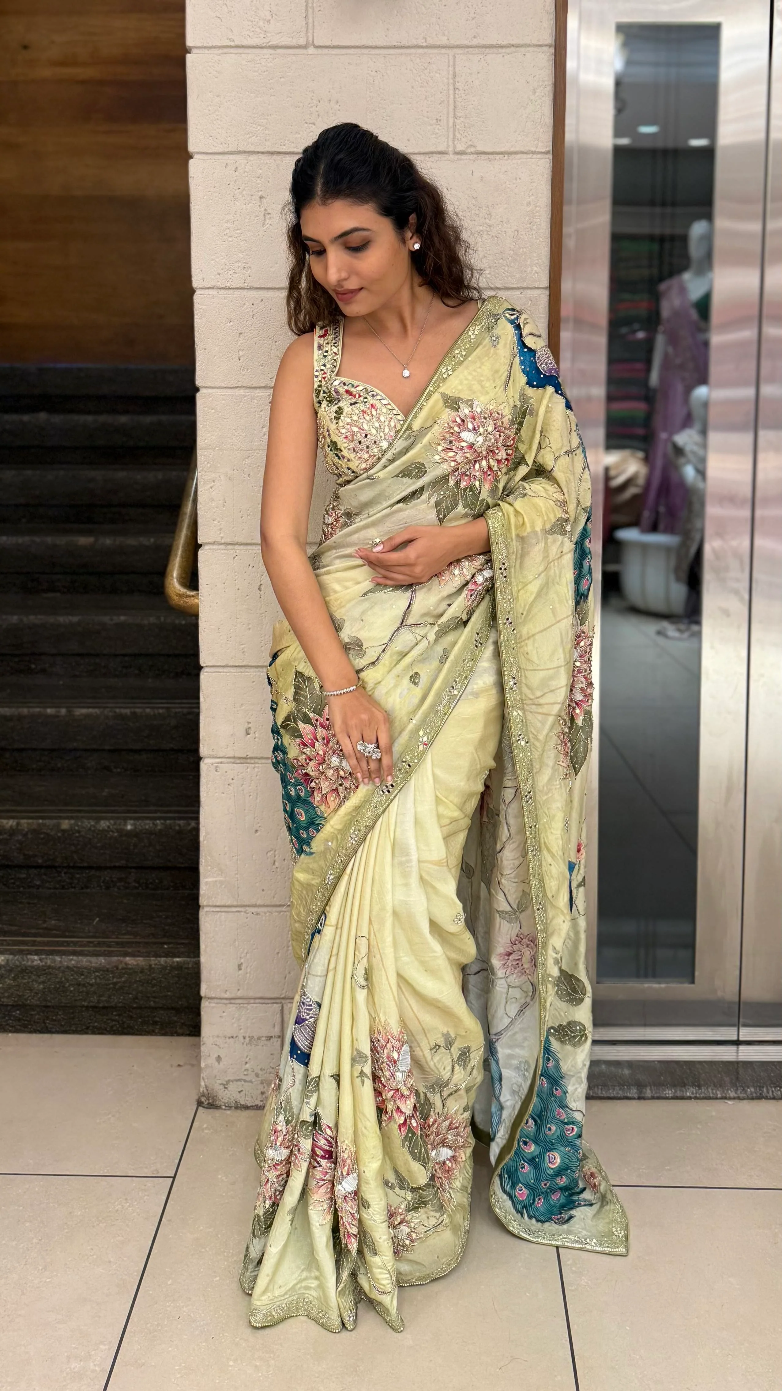 Luxury Embroidered Organza Silk Saree with Handwork Floral Detailing - Image 4