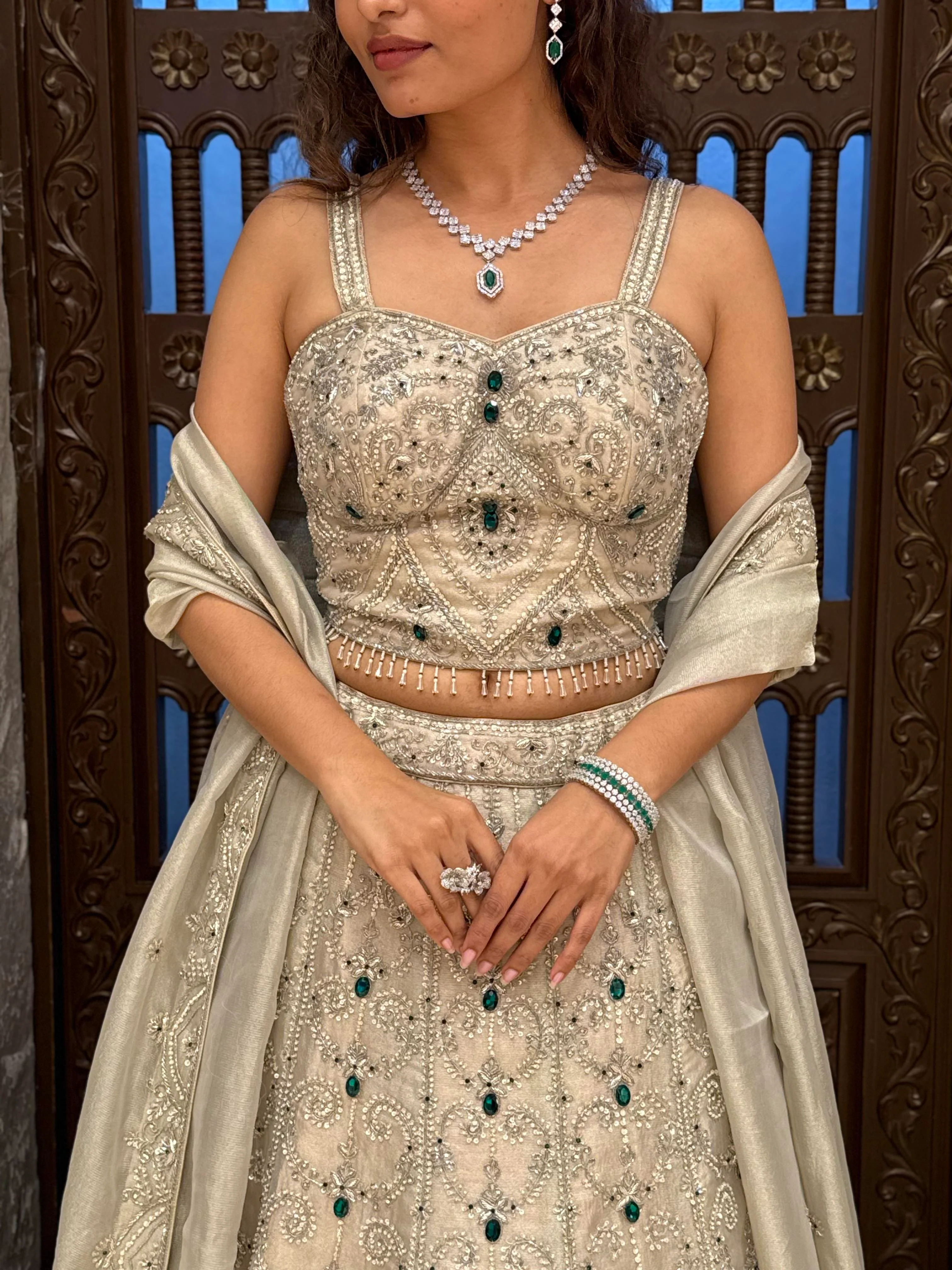 Luxury Ivory Embellished Lehenga Choli with Handcrafted Sequin, Stone & Cutdana Work - Image 2