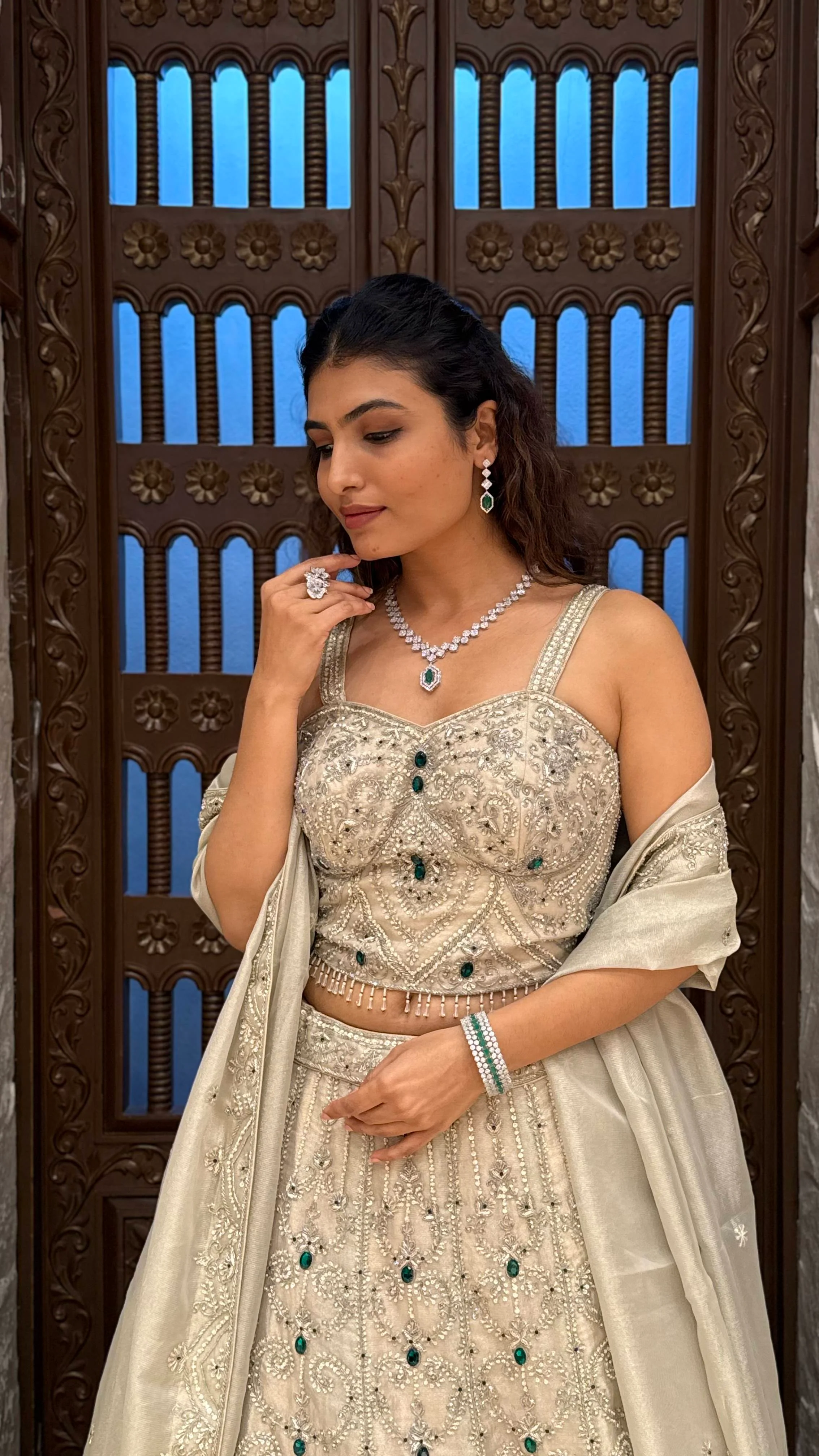 Luxury Ivory Embellished Lehenga Choli with Handcrafted Sequin, Stone & Cutdana Work - Image 6