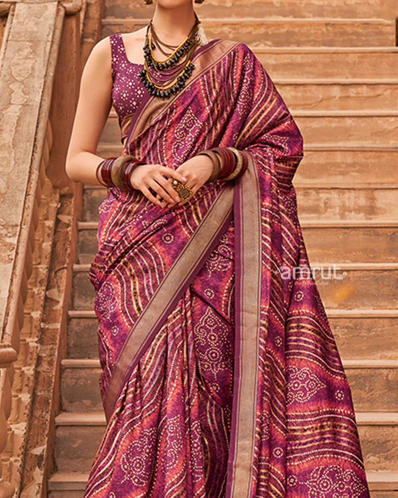 Magenta Zari Weaving Silk Saree with Unstitched Blouse - Image 3