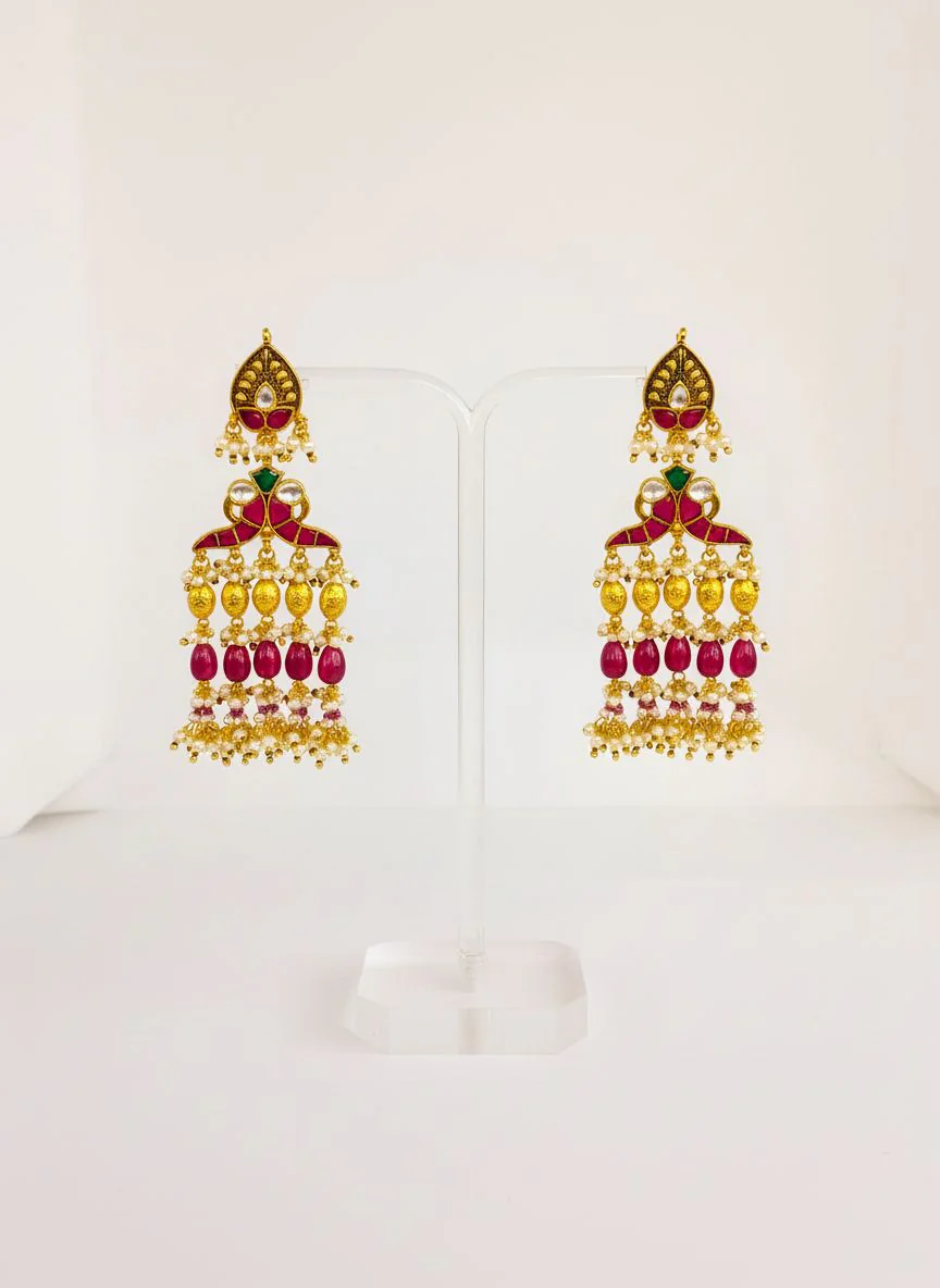 Majestic Kundan Temple Necklace Set with Ruby & Emerald Detailing - Image 2