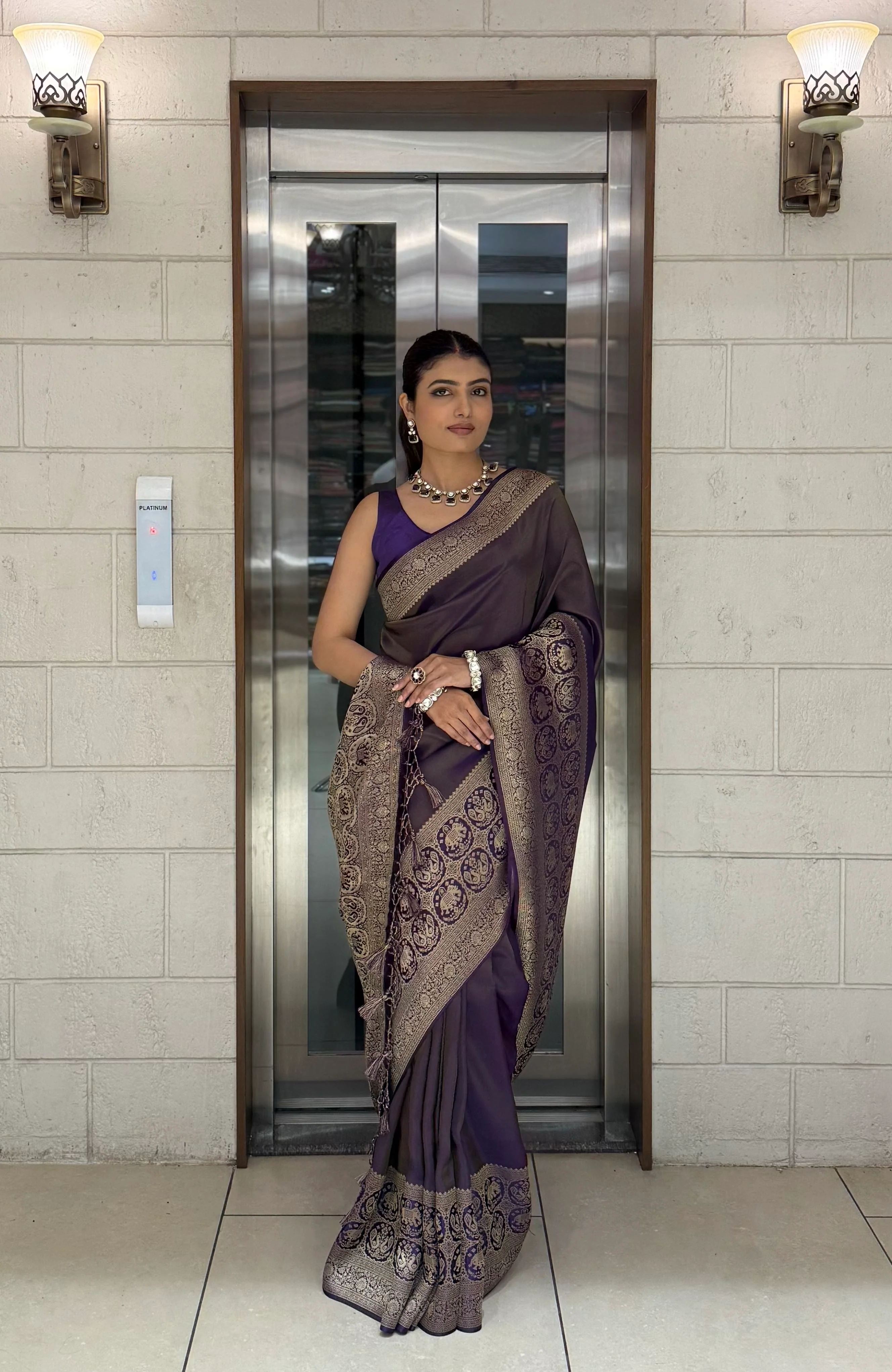 Majestic Plum Kanjivaram Silk Saree with Antique Zari Border & Traditional Motifs - Image 6