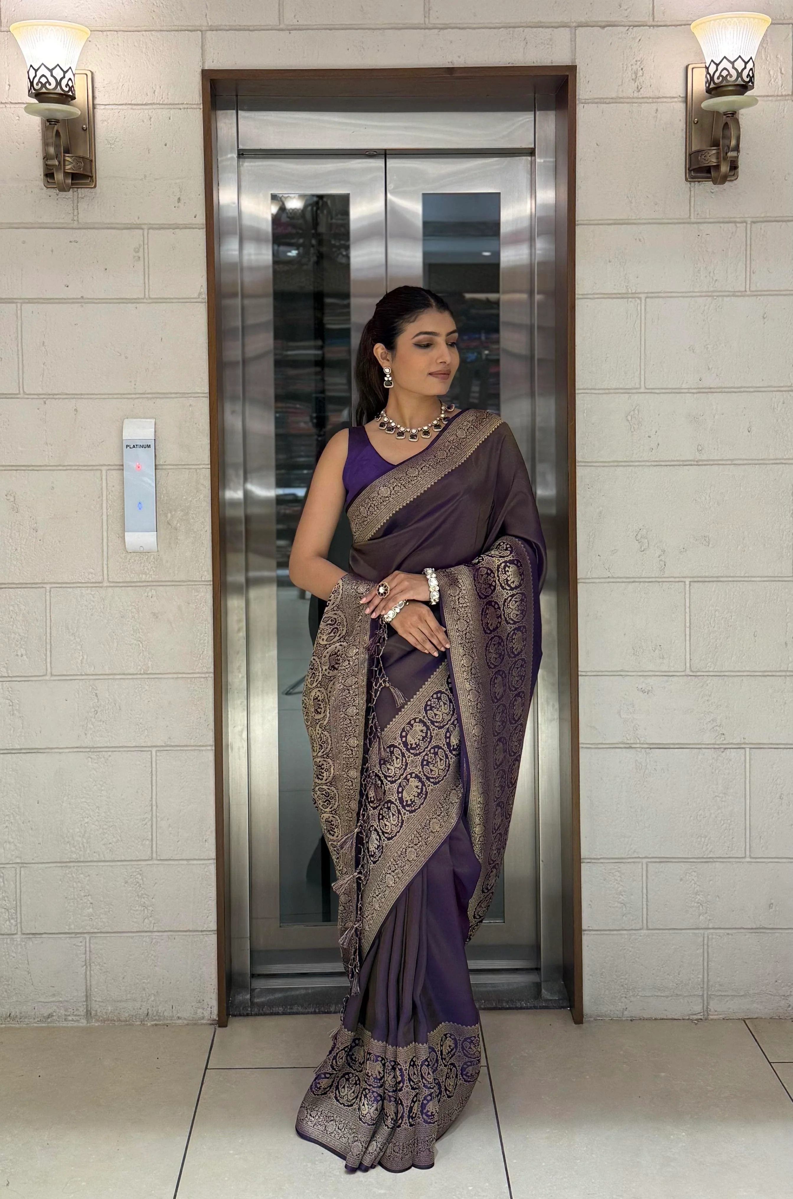 Majestic Plum Kanjivaram Silk Saree with Antique Zari Border & Traditional Motifs - Image 7
