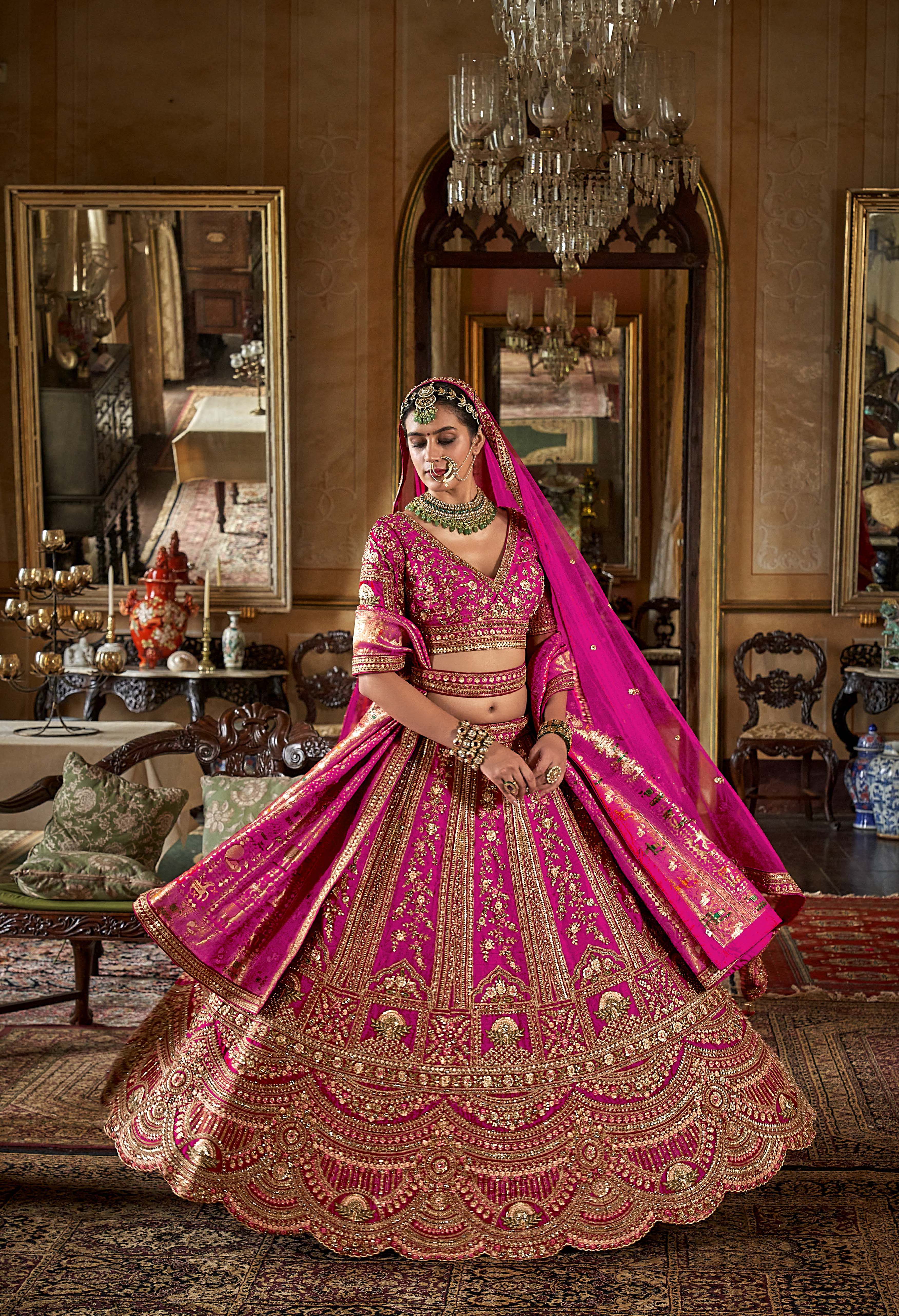 Majestic Rani Pink Bridal Lehenga with Double Dupatta & Heavy Hand Embroidery - Image 3