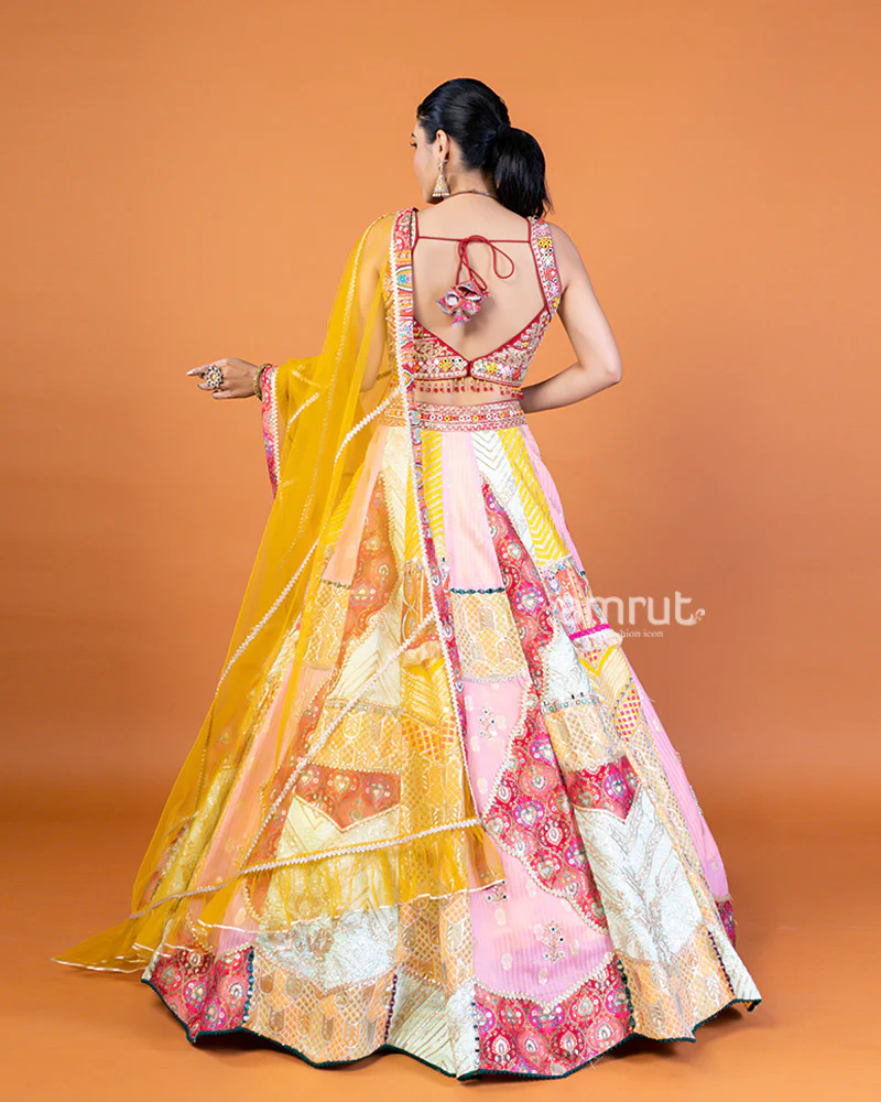Maroon and Multicolor Embellished Lehenga Choli Set with Mustard Yellow Dupatta - Image 5