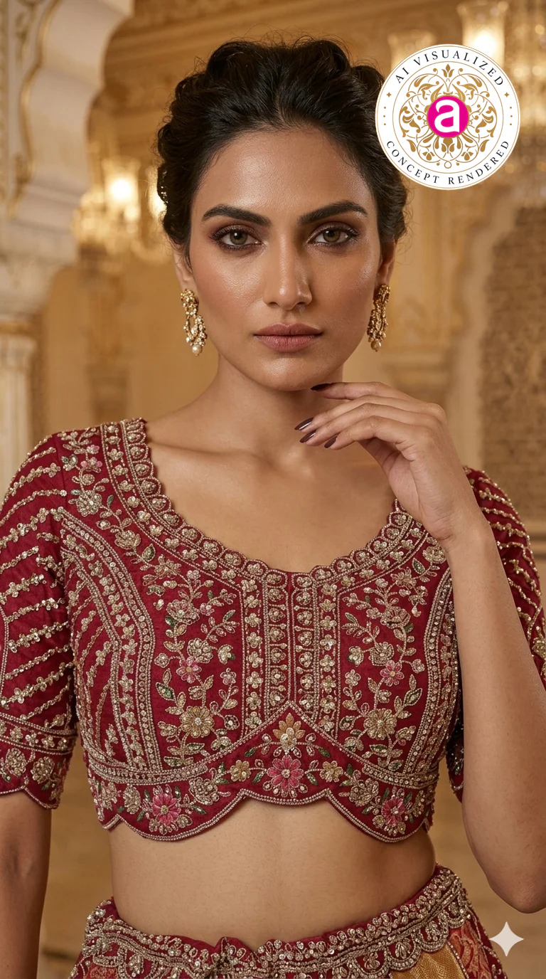 Maroon Bridal Designer Lehenga Set with Heavy Zari Embroidery and Dupatta - Image 2