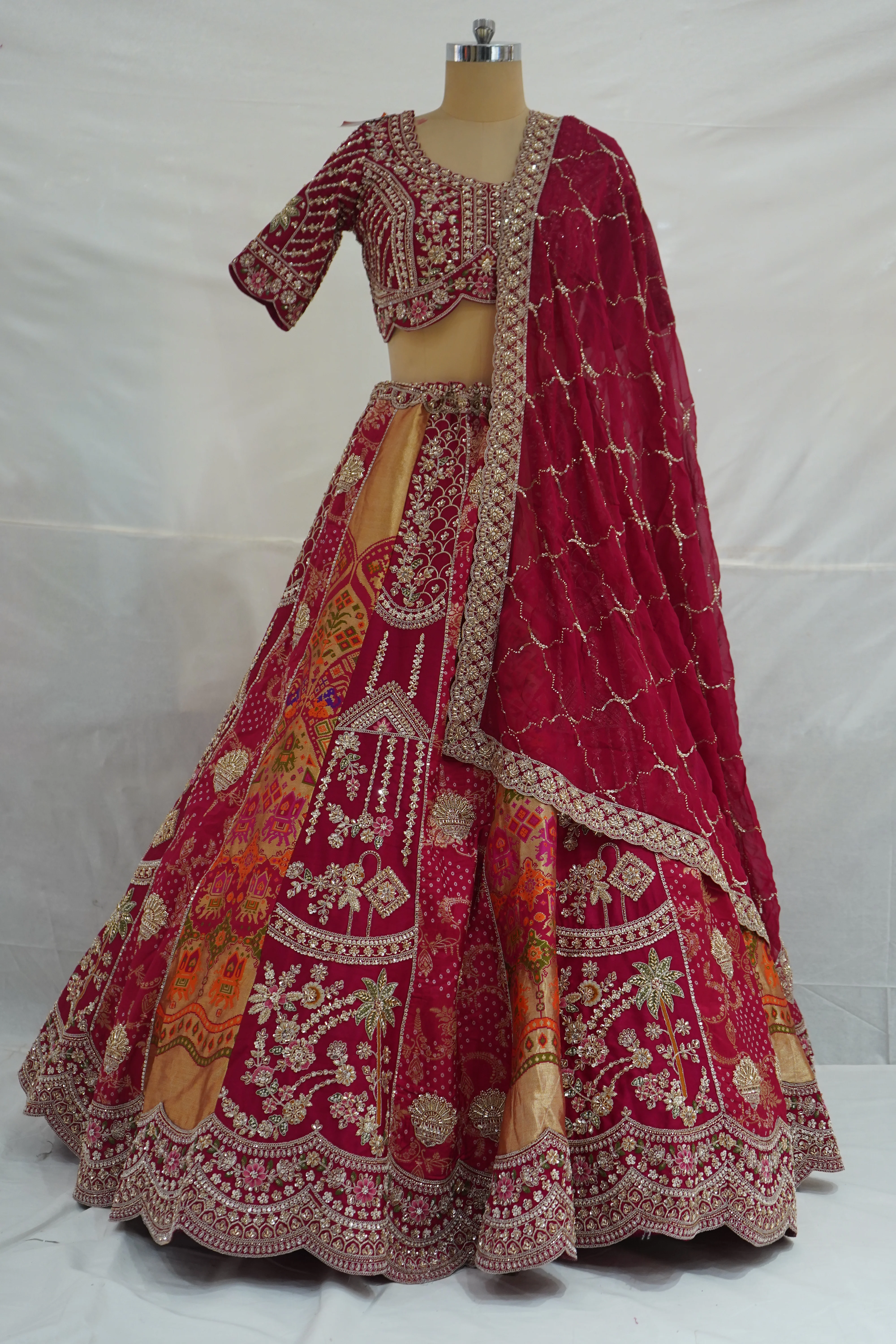 Maroon Bridal Designer Lehenga Set with Heavy Zari Embroidery and Dupatta - Image 7