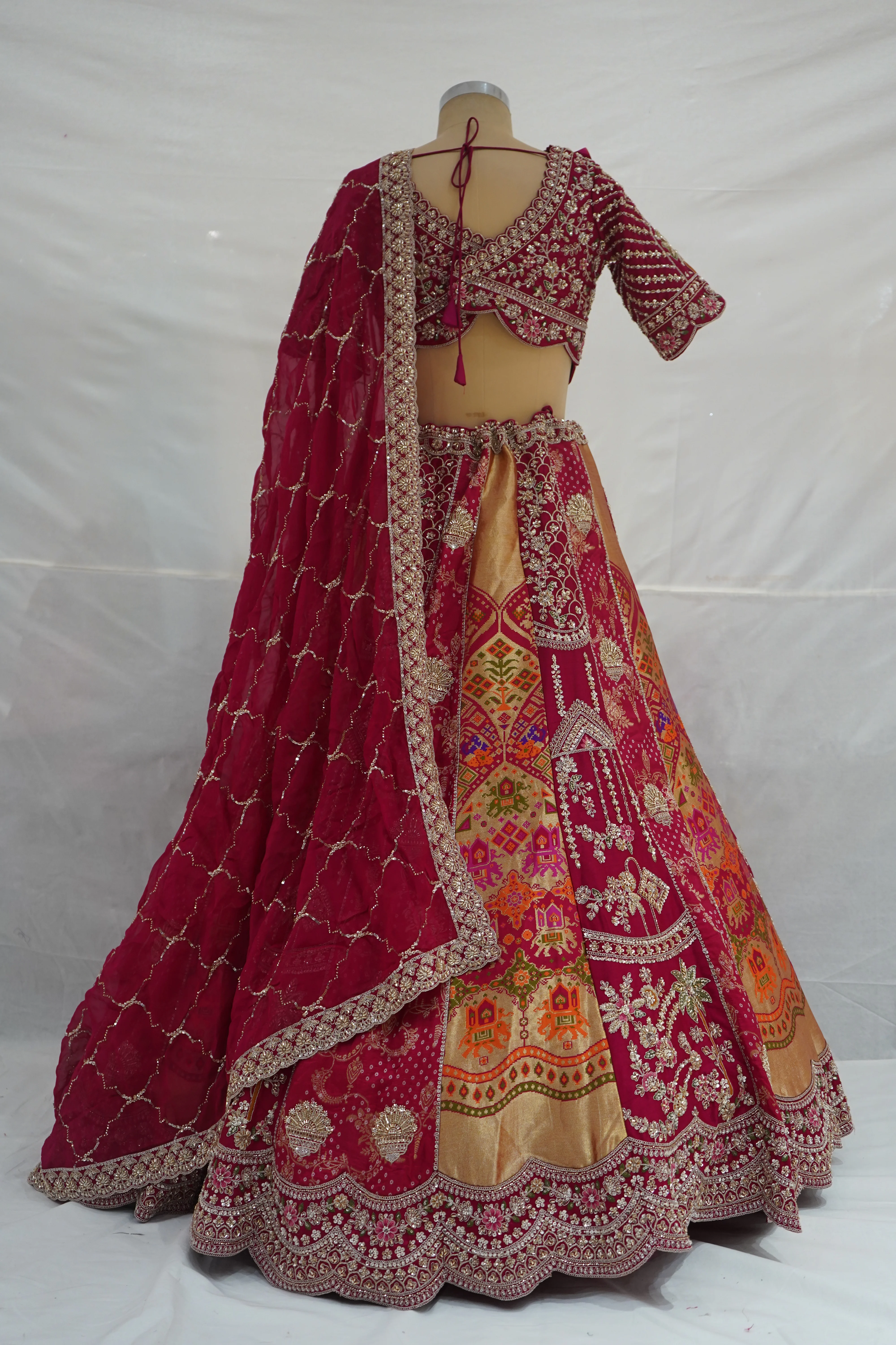Maroon Bridal Designer Lehenga Set with Heavy Zari Embroidery and Dupatta - Image 8