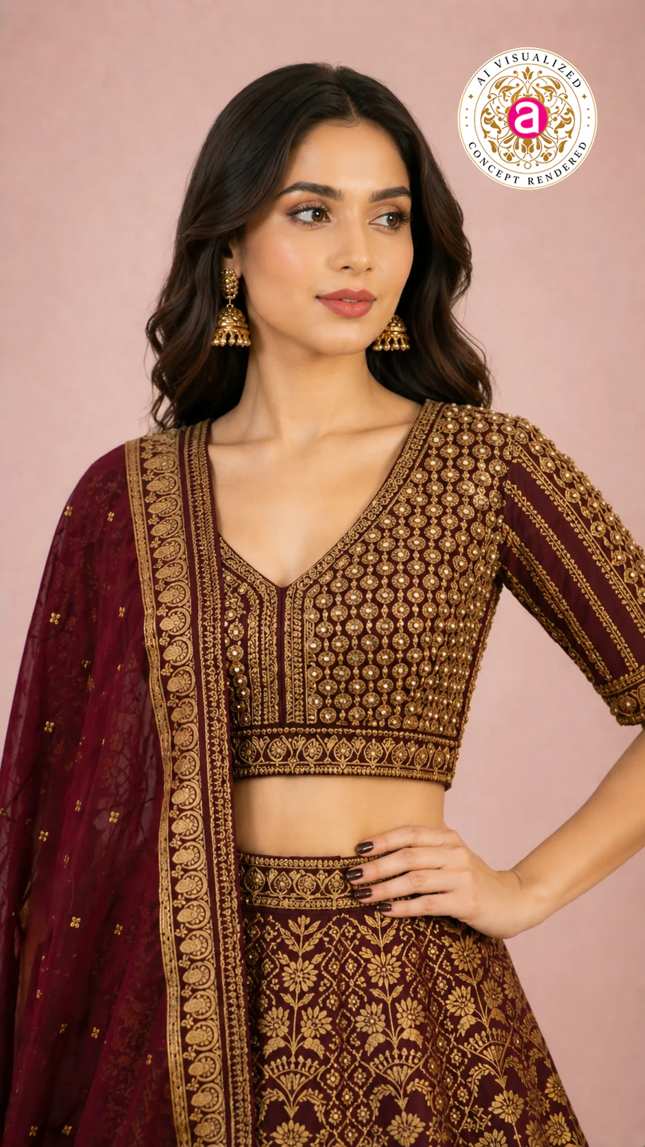Maroon & Gold Banarasi Designer Lehenga Choli with Woven Dupatta - Image 7