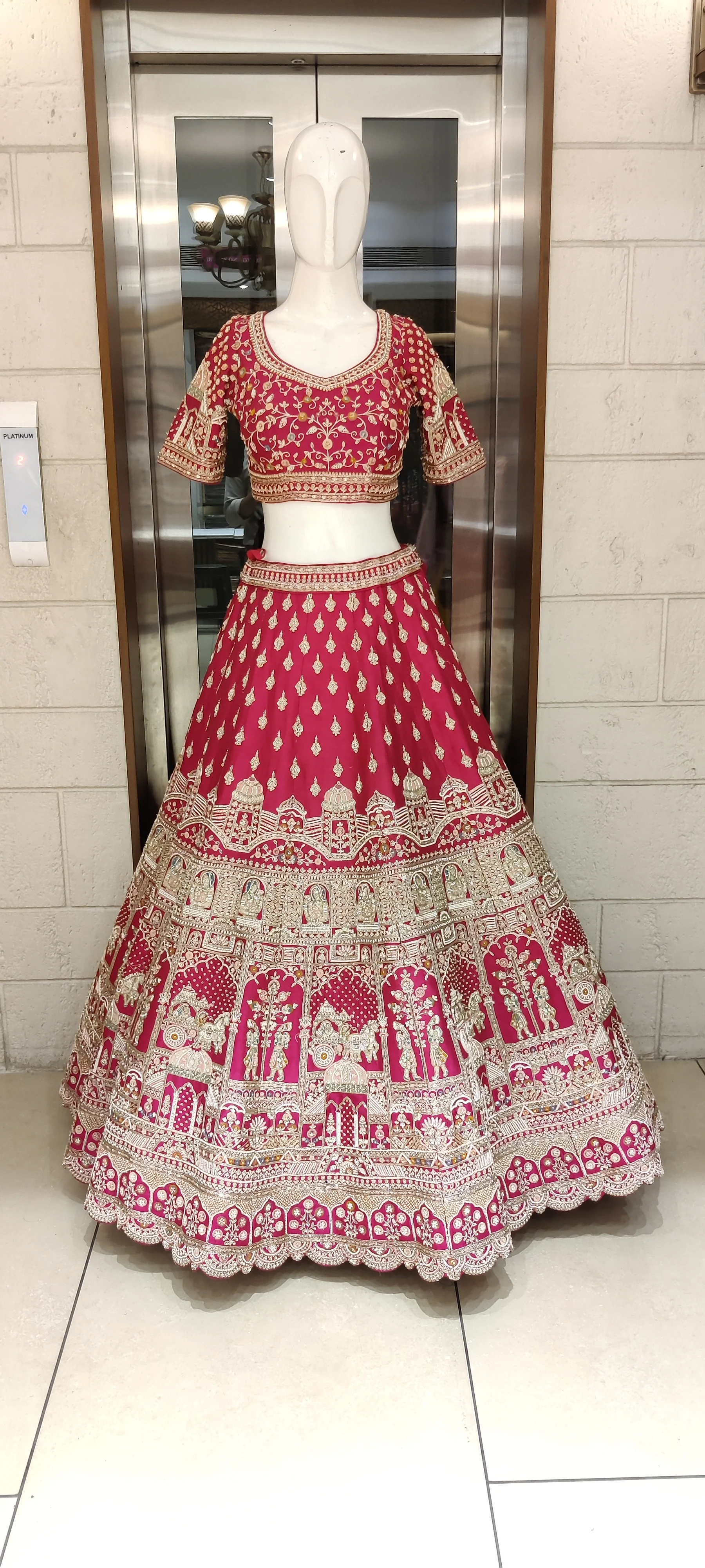 Maroon Handcrafted Bridal Silk Lehenga with Intricate Zari & Sequins Embroidery - Image 10