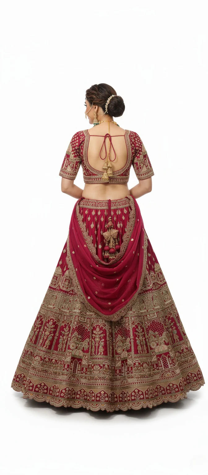 Maroon Handcrafted Bridal Silk Lehenga with Intricate Zari & Sequins Embroidery - Image 4