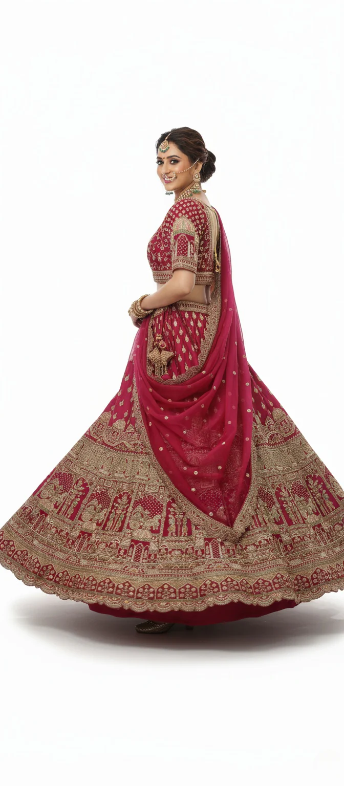 Maroon Handcrafted Bridal Silk Lehenga with Intricate Zari & Sequins Embroidery - Image 5