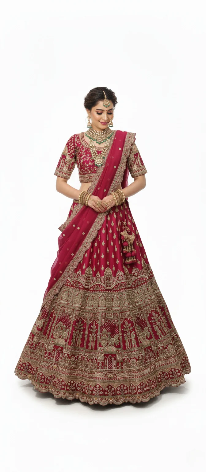 Maroon Handcrafted Bridal Silk Lehenga with Intricate Zari & Sequins Embroidery - Image 7