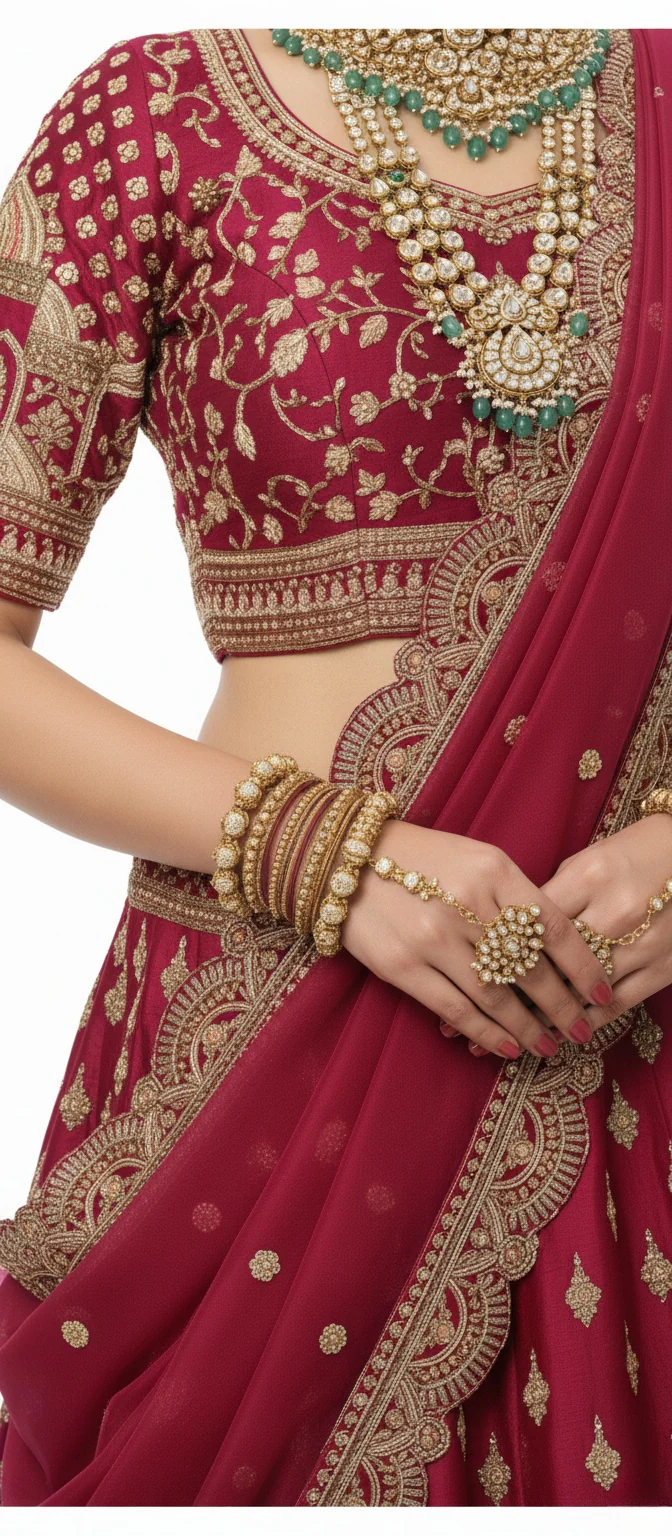 Maroon Handcrafted Bridal Silk Lehenga with Intricate Zari & Sequins Embroidery - Image 8