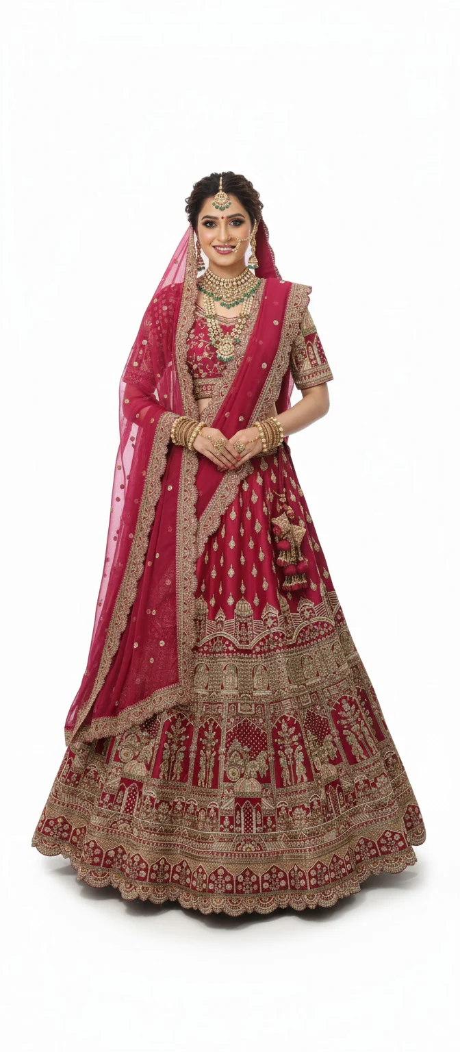 Maroon Handcrafted Bridal Silk Lehenga with Intricate Zari & Sequins Embroidery - Image 9