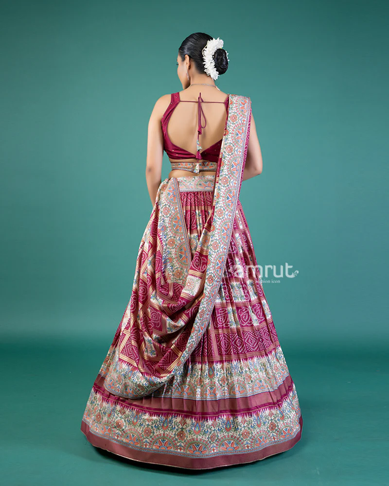 Maroon-Red Lehenga with Embroidered Burgundy Choli and Dupatta - Image 3