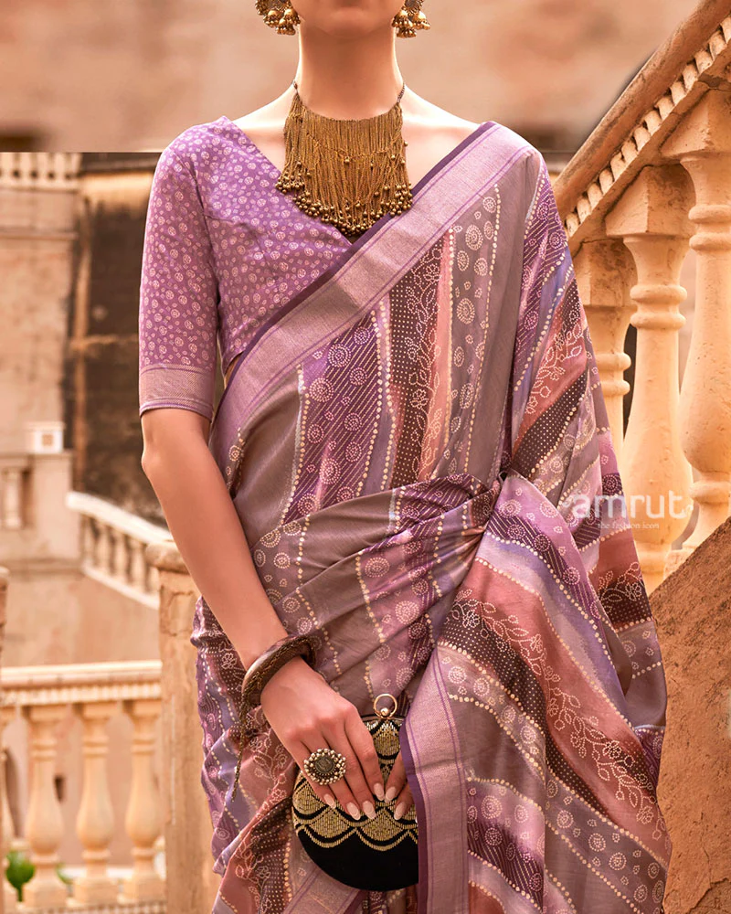 Mauve Zari Weaving Silk Saree with Unstitched Blouse - Image 3