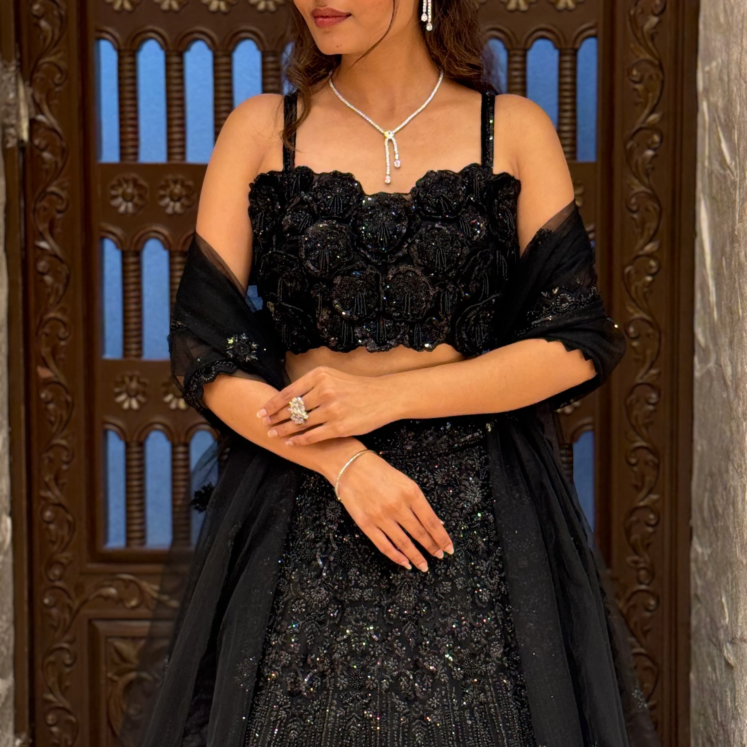 Midnight Black Embroidered Lehenga Set with Dupatta - Image 2