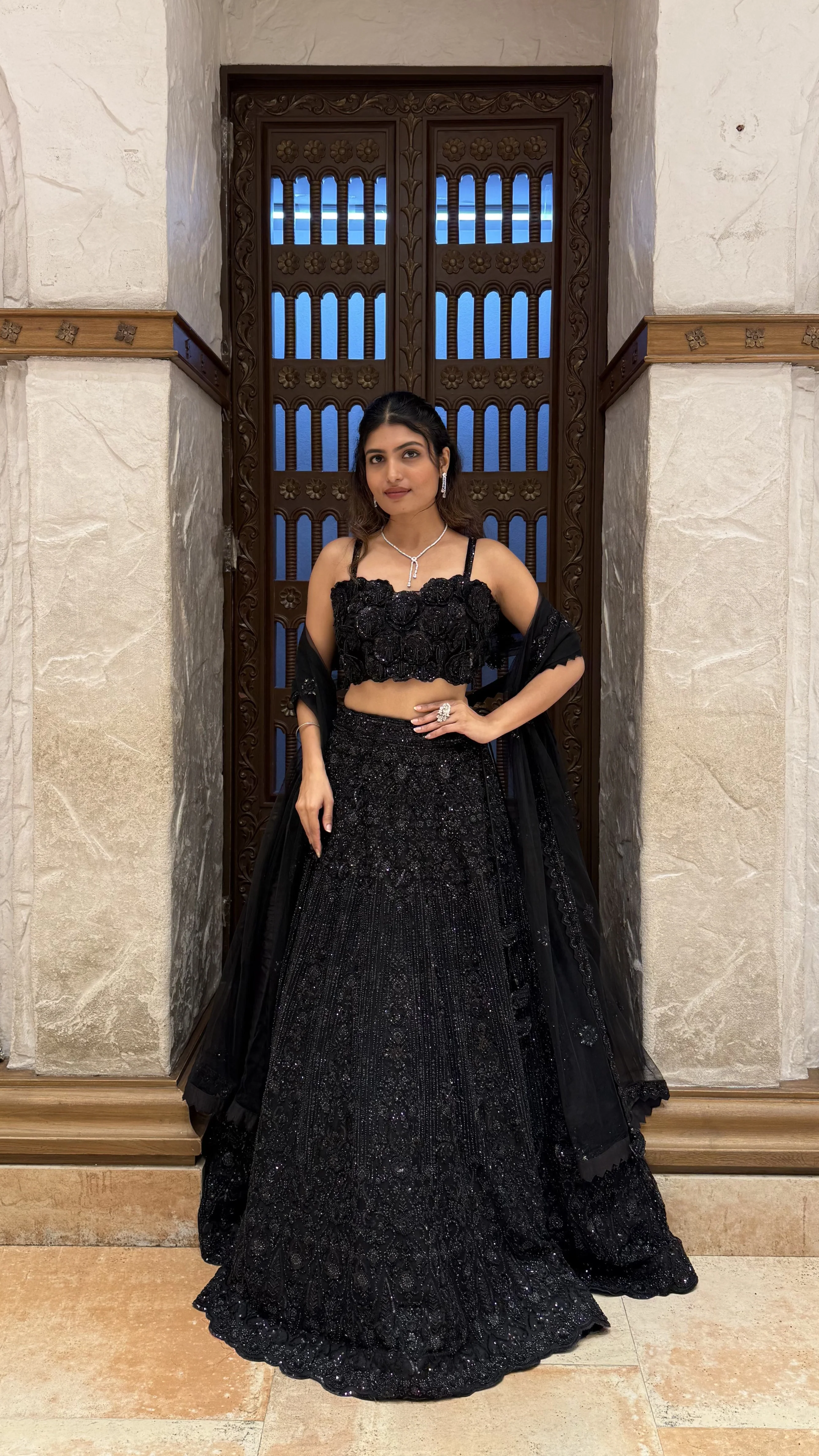 Midnight Black Embroidered Lehenga Set with Dupatta - Image 3