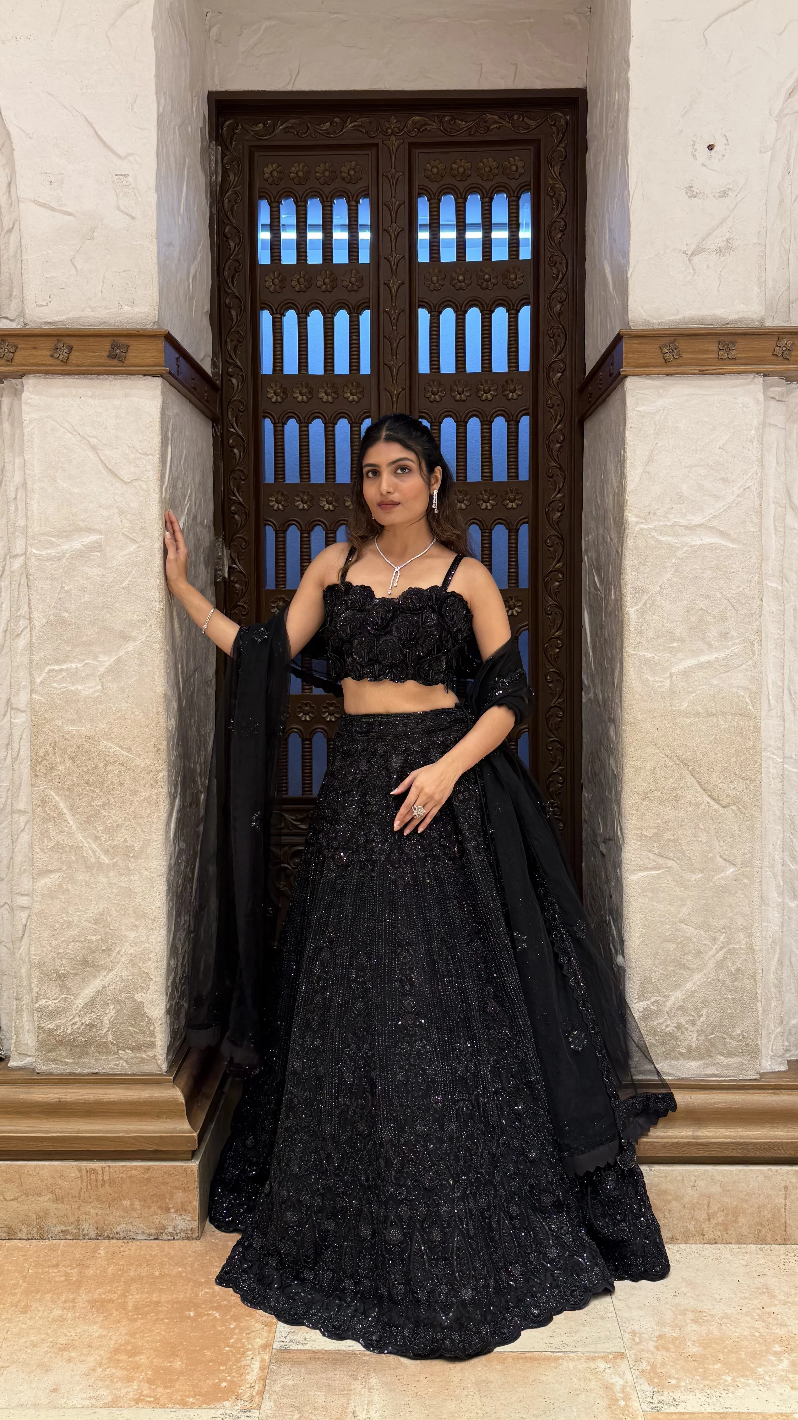 Midnight Black Embroidered Lehenga Set with Dupatta - Image 4