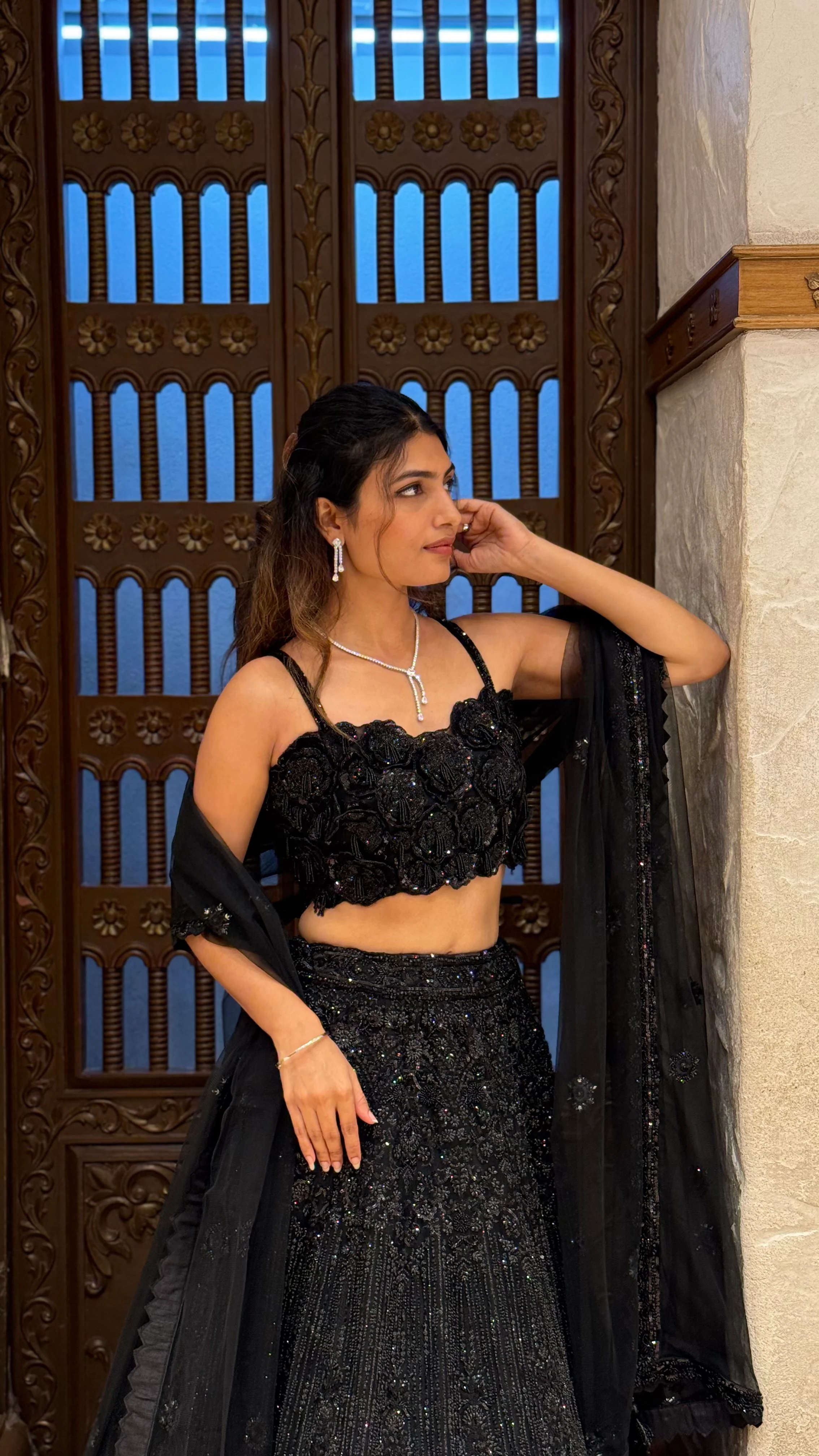 Midnight Black Embroidered Lehenga Set with Dupatta - Image 6