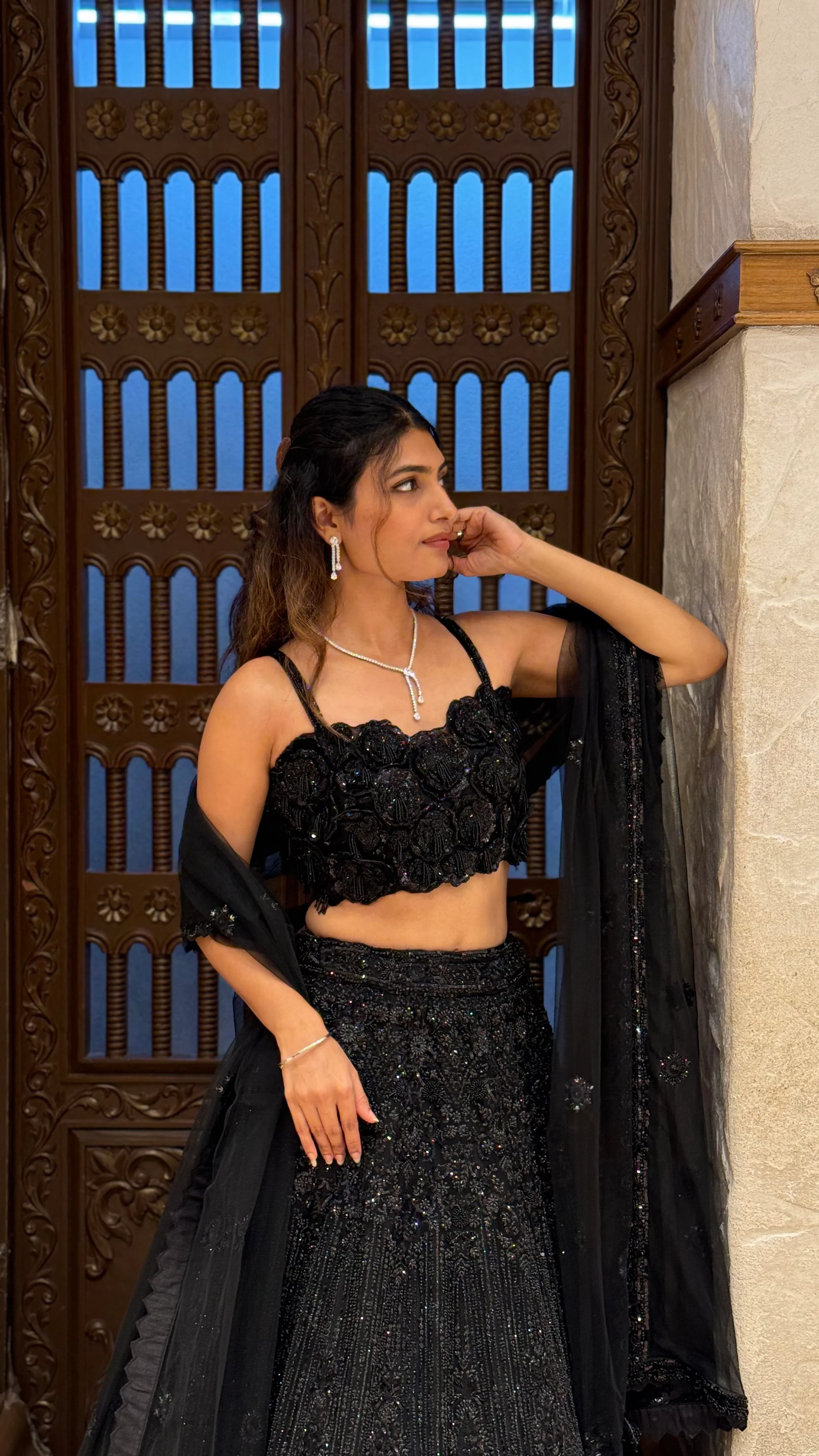 Midnight Black Embroidered Lehenga Set with Dupatta - Image 7