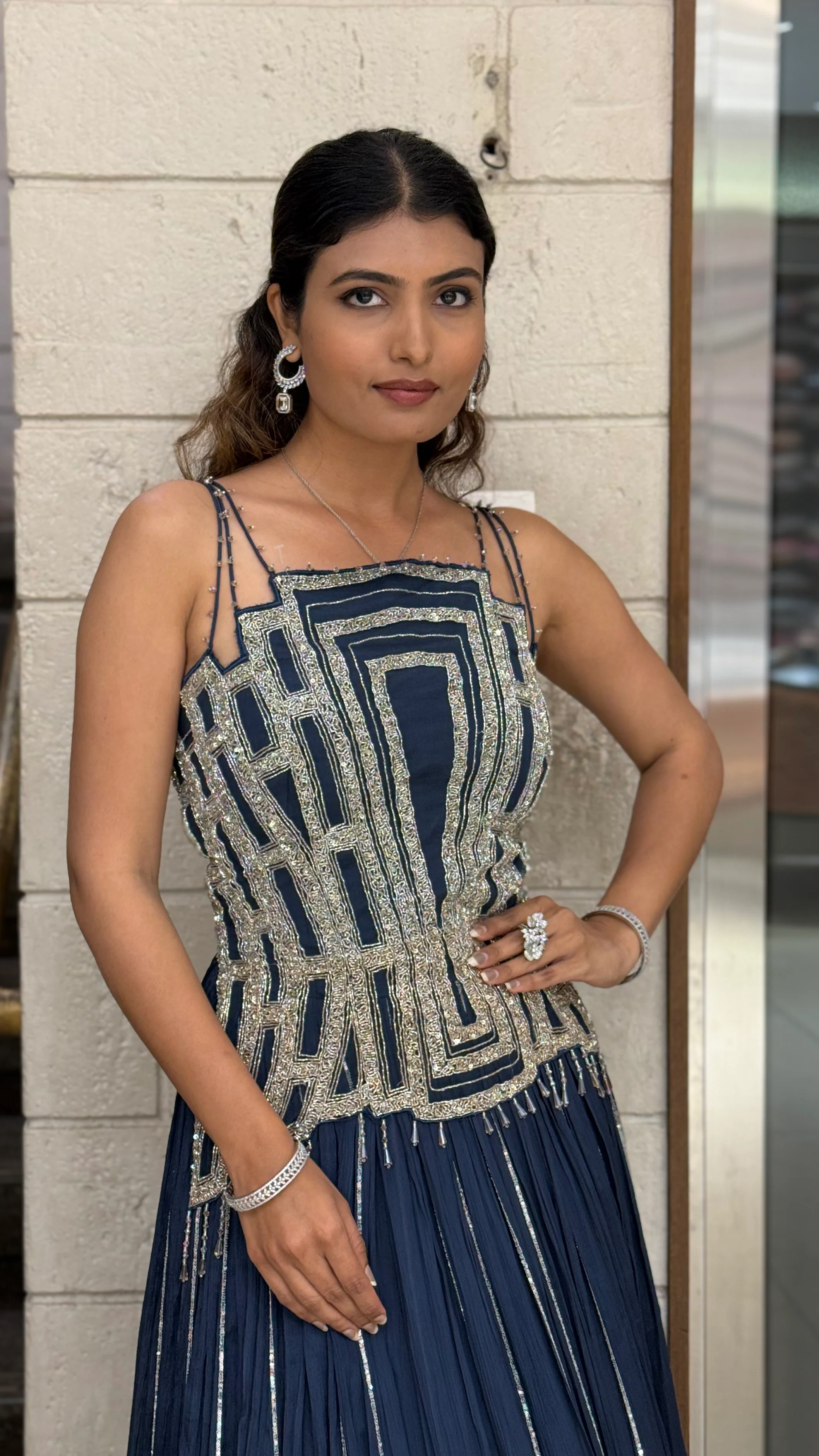 Geometric Embroidered Indo-Western Designer Gown - Image 3