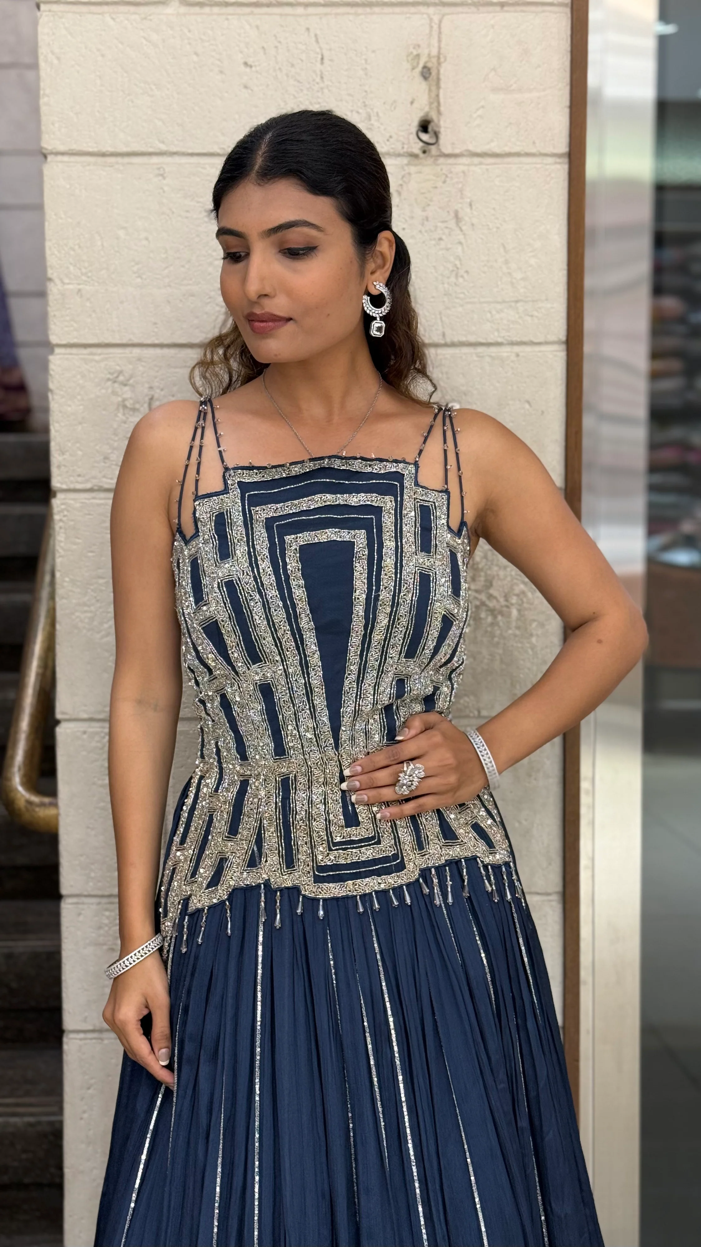Geometric Embroidered Indo-Western Designer Gown - Image 5