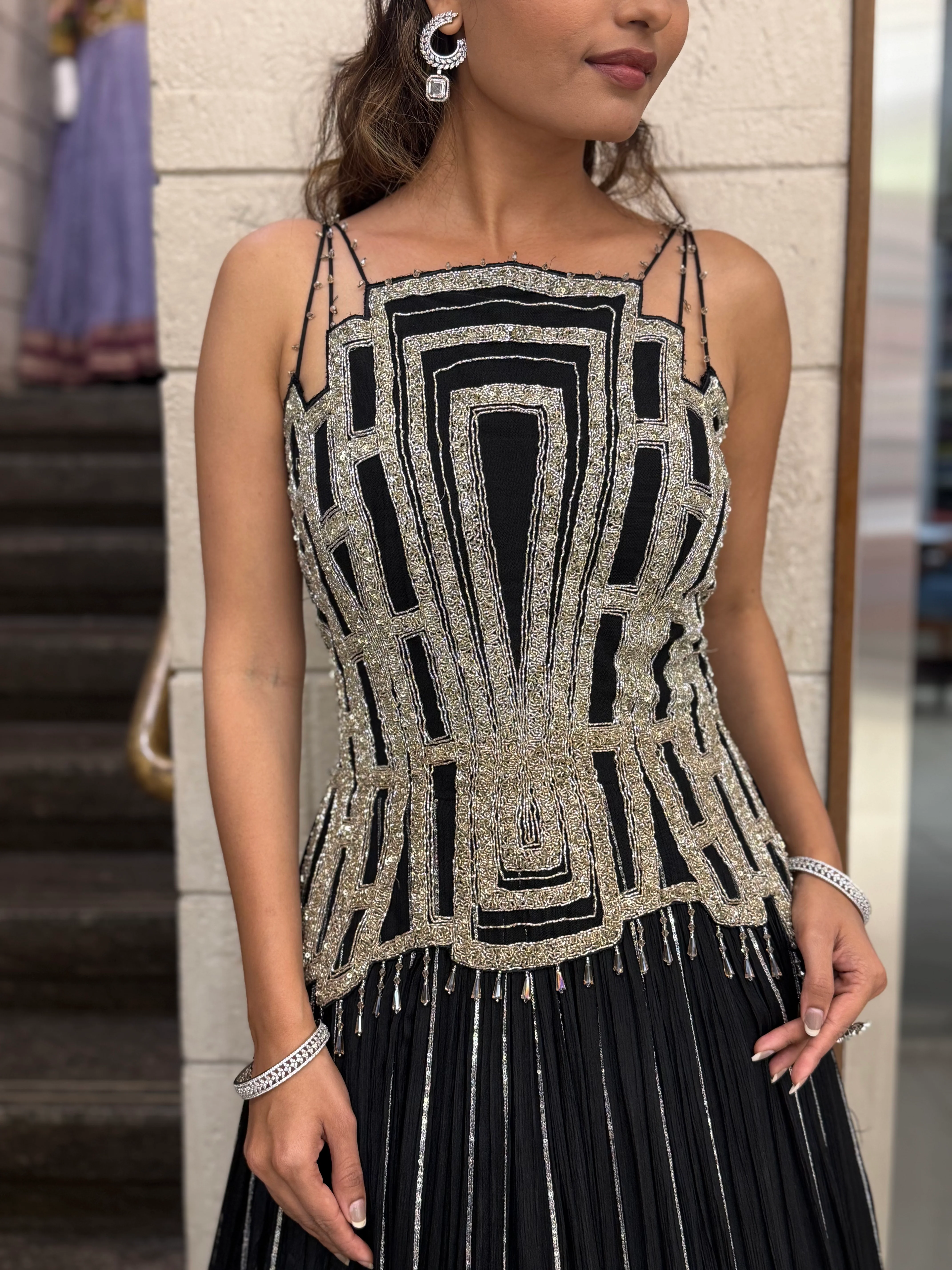 Geometric Embroidered Indo-Western Designer Gown - Image 7
