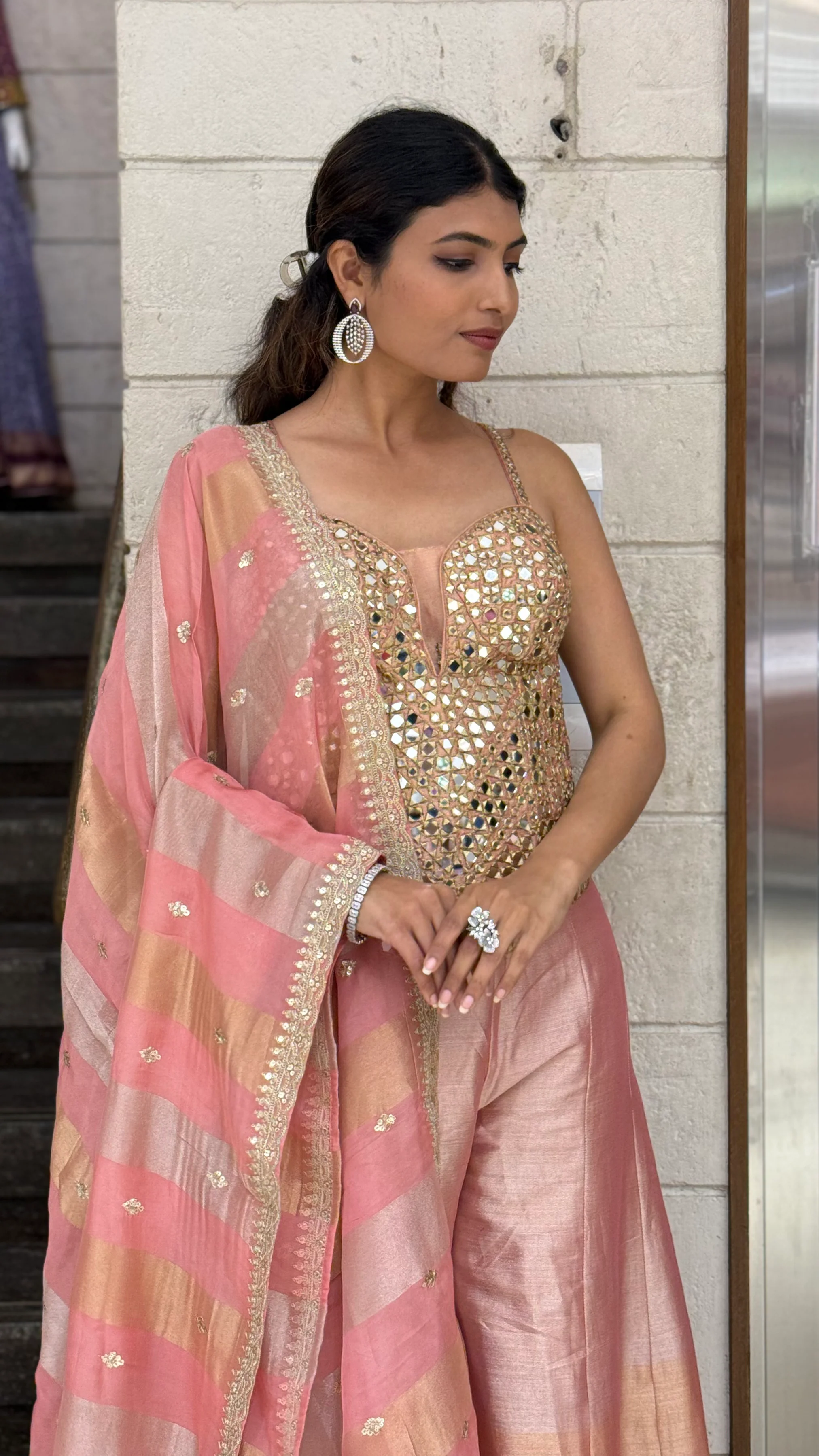 Mirror Work Corset Top with Palazzo Pants & Designer Dupatta Set - Image 7