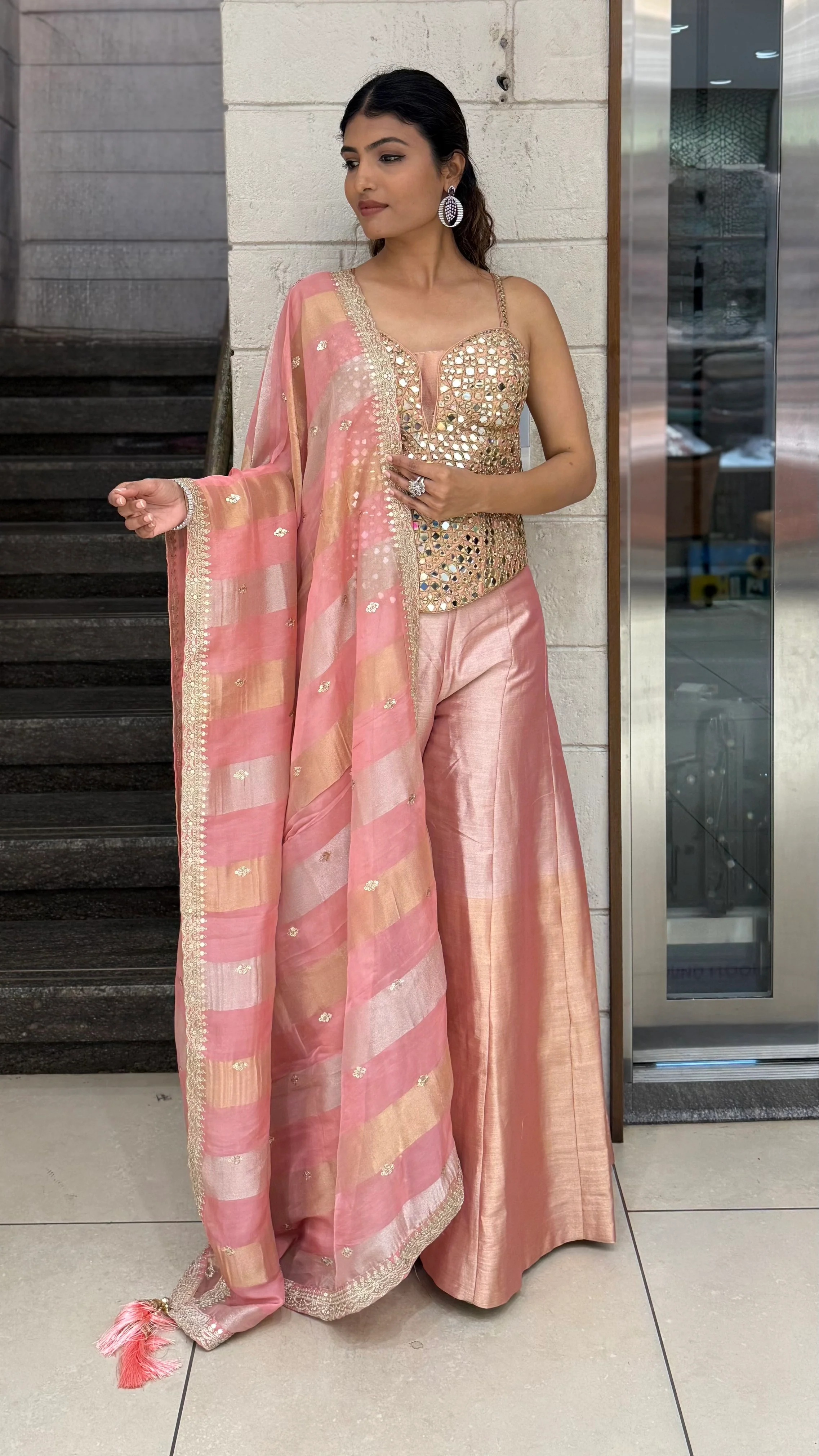 Mirror Work Corset Top with Palazzo Pants & Designer Dupatta Set - Image 8