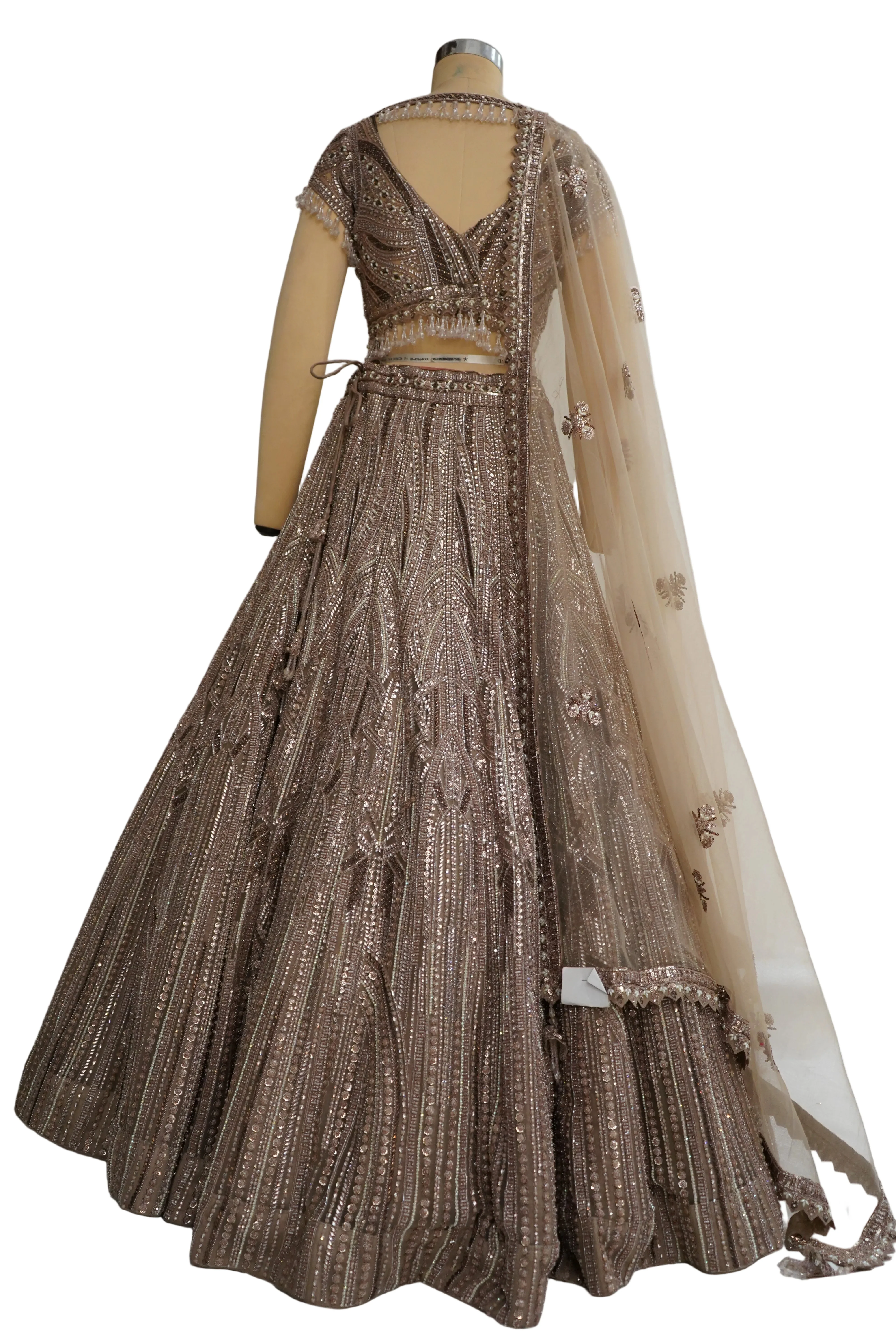 Mocha Brown Designer Lehenga Set with Sequins Embellished Blouse and Net Dupatta - Image 8