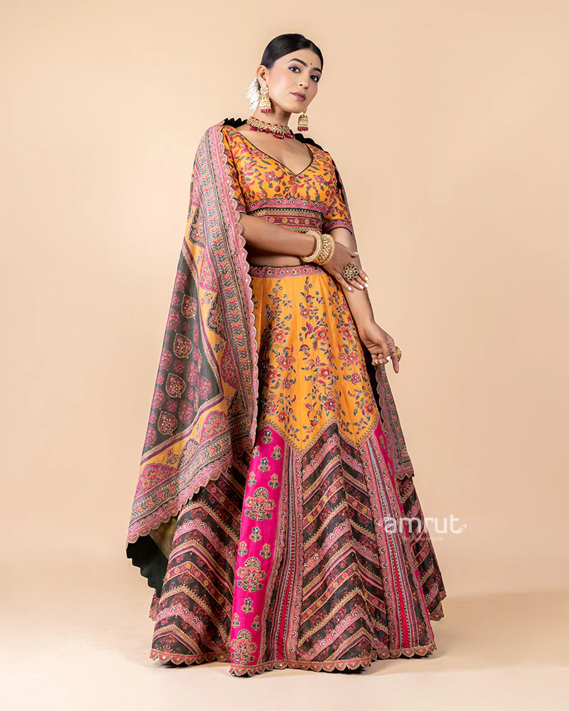 Multi-color Chanderi Silk Embroidered Lehenga Set With Dupatta - Image 3