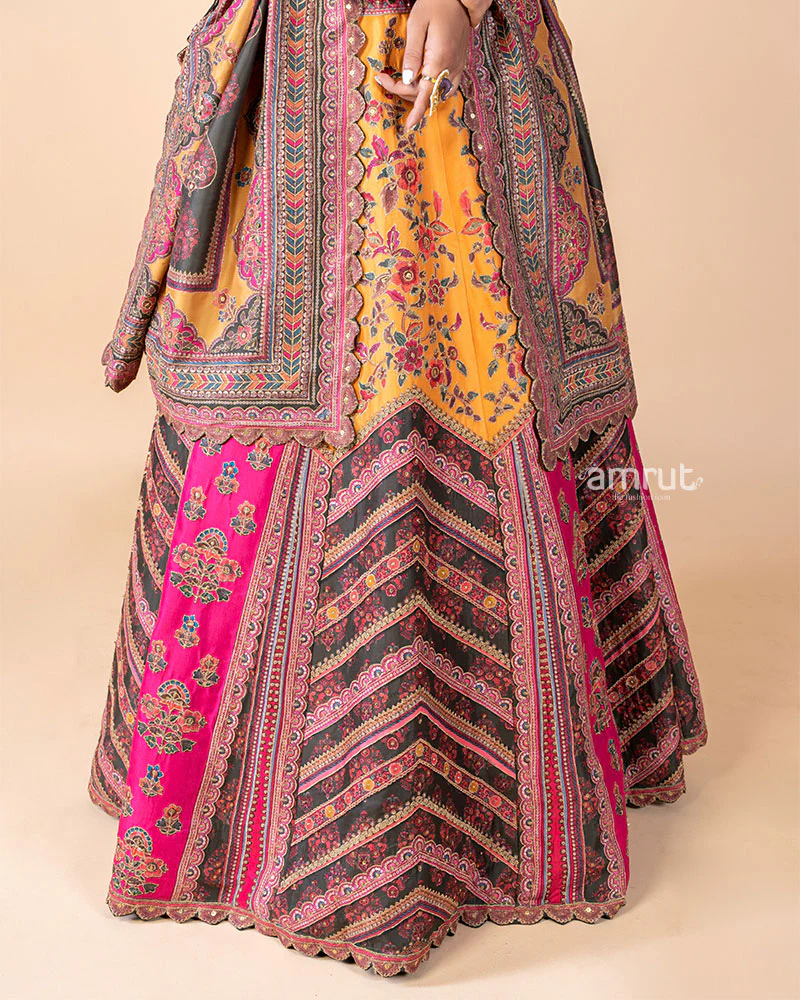 Multi-color Chanderi Silk Embroidered Lehenga Set With Dupatta - Image 5