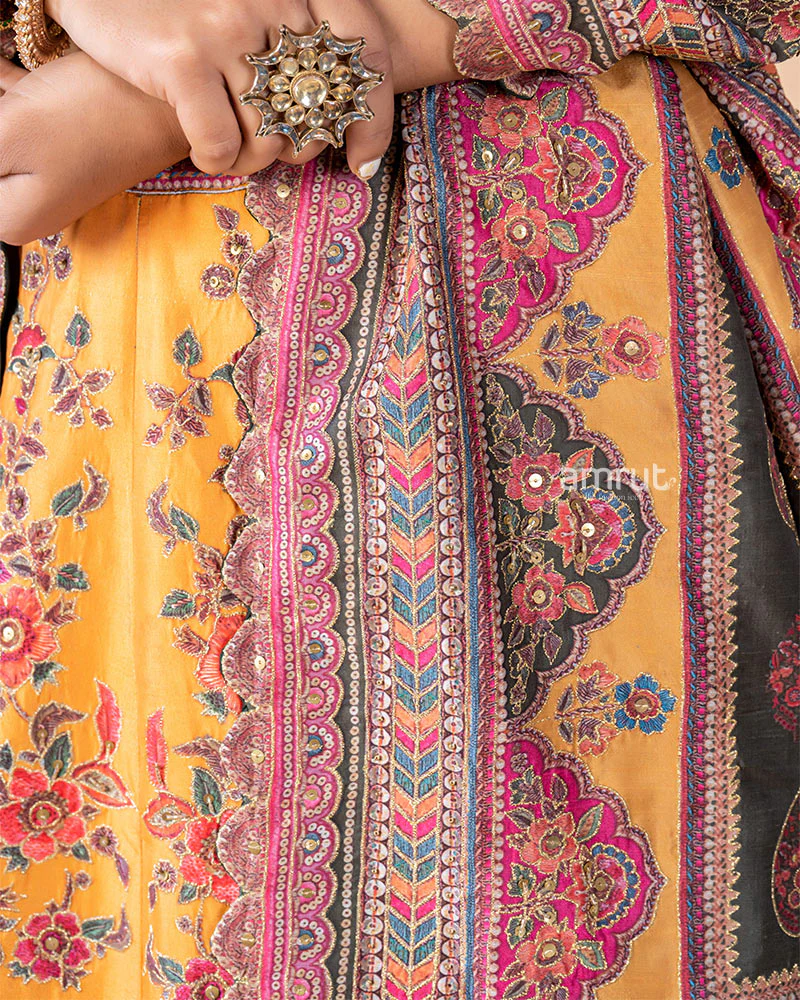 Multi-color Chanderi Silk Embroidered Lehenga Set With Dupatta - Image 6