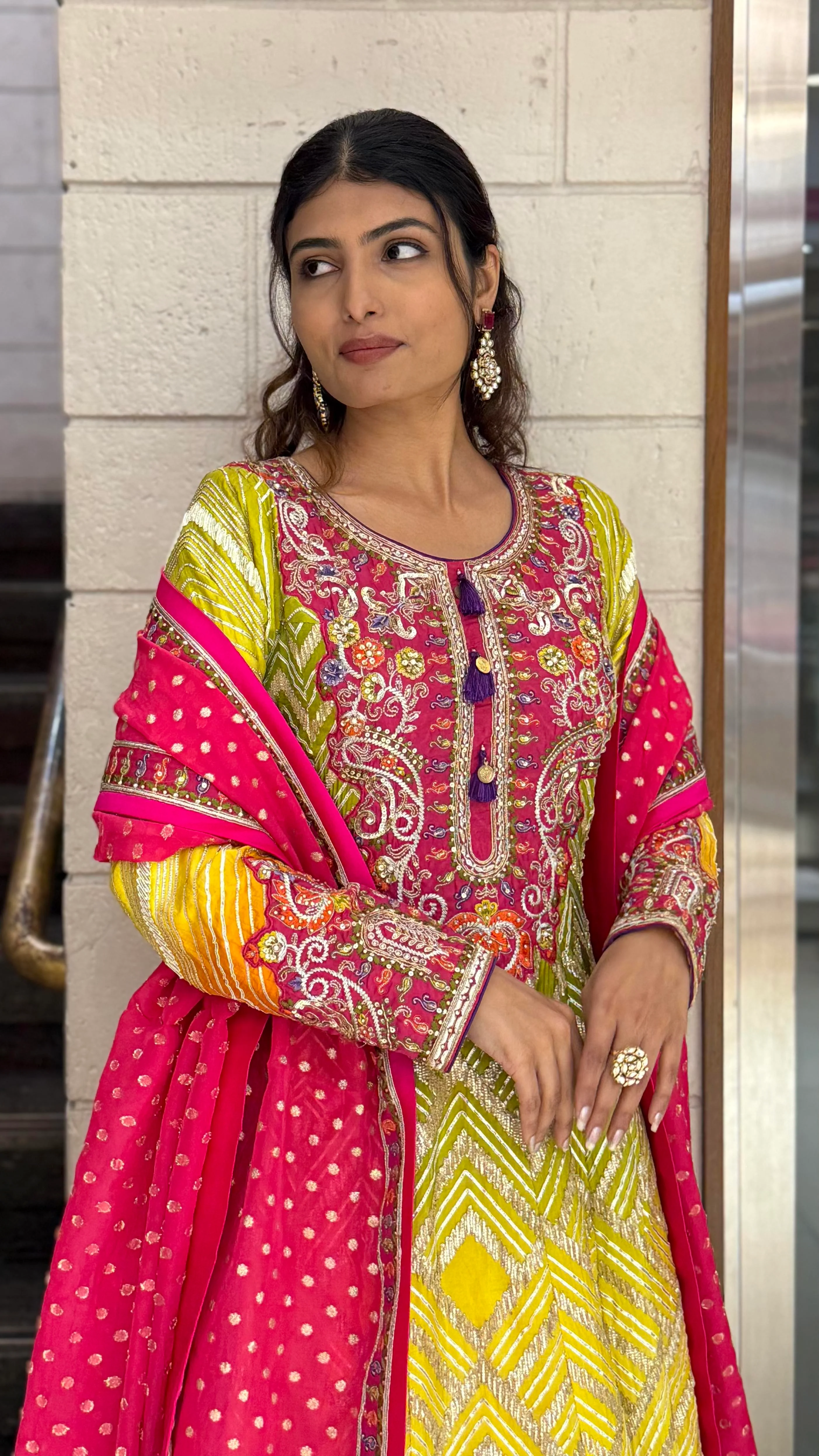 Multicolor Embroidered Designer Gown with Dupatta – Festive & Wedding Wear - Image 3