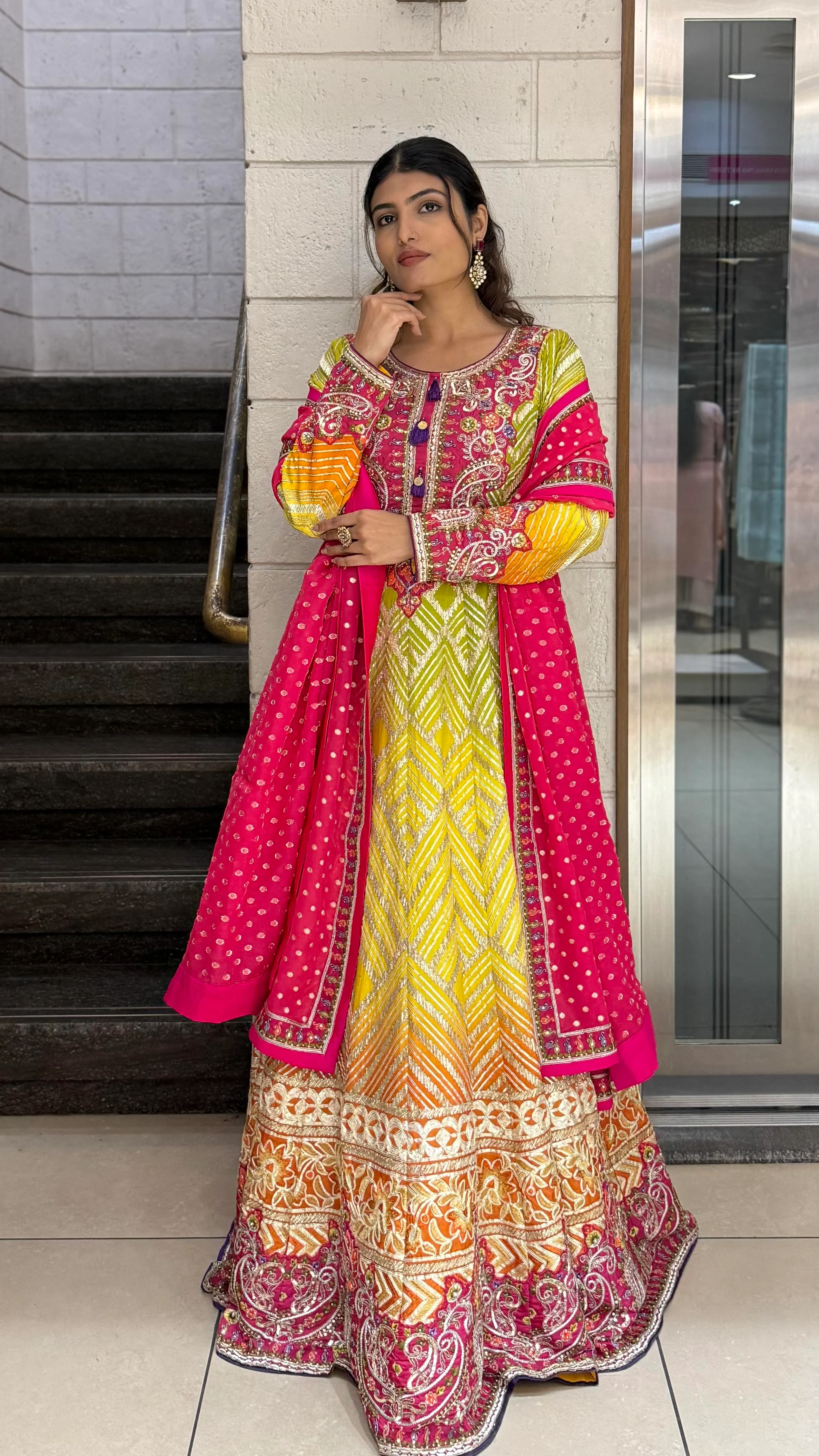 Multicolor Embroidered Designer Gown with Dupatta – Festive & Wedding Wear - Image 4