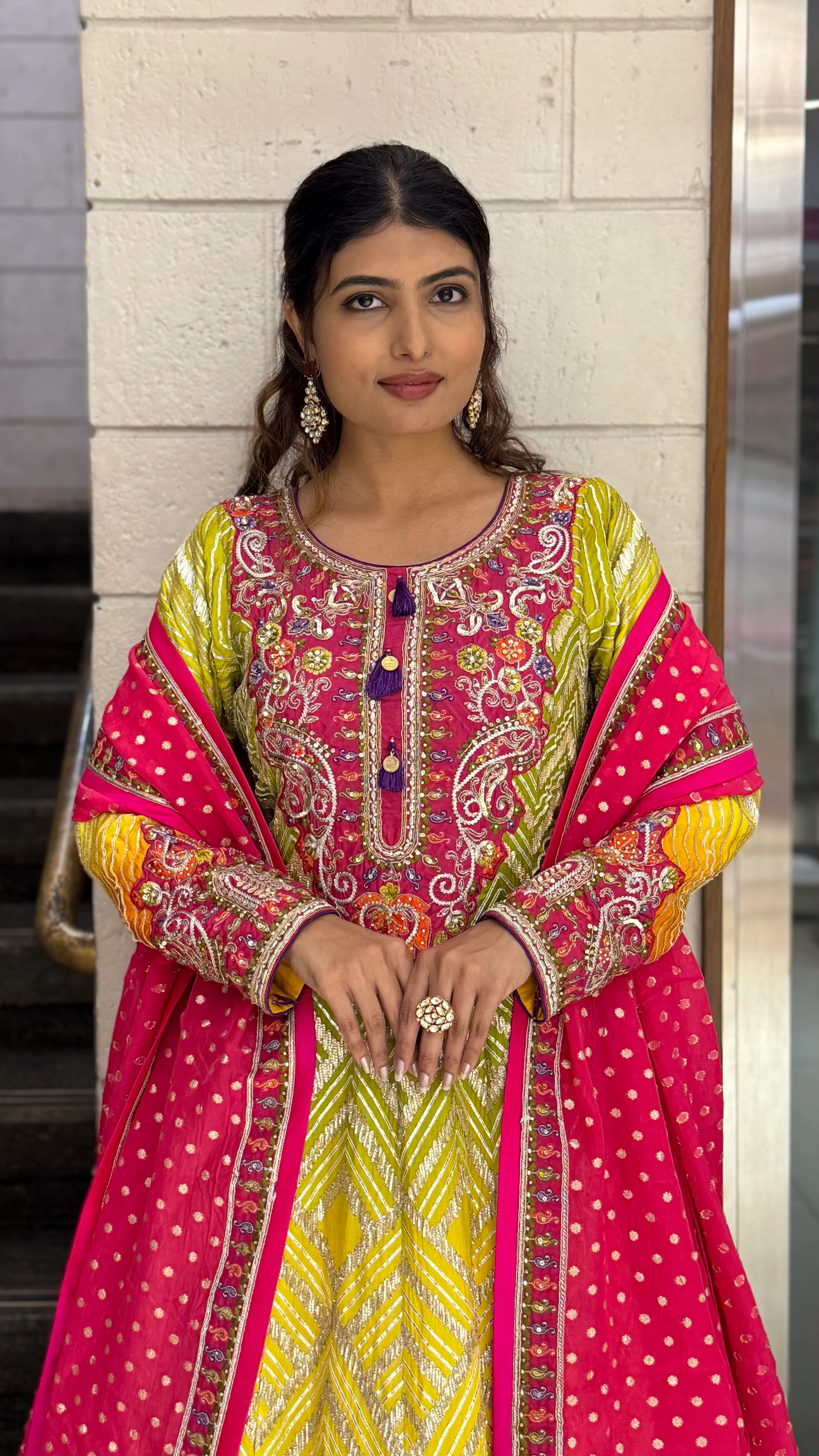 Multicolor Embroidered Designer Gown with Dupatta – Festive & Wedding Wear - Image 5