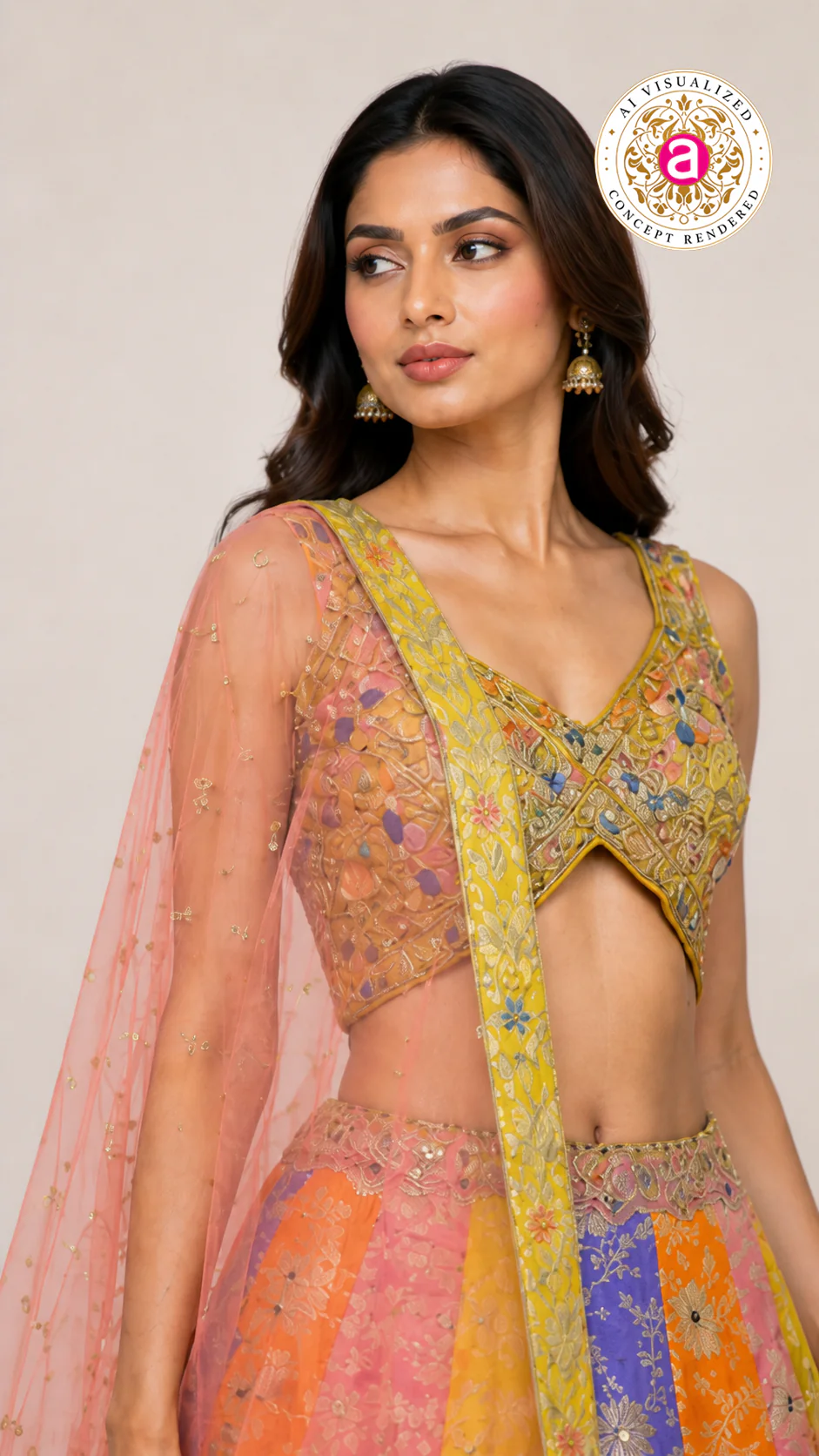 Multicolor Festive Lehenga Set with Embroidered Blouse & Soft Net Dupatta - Image 2