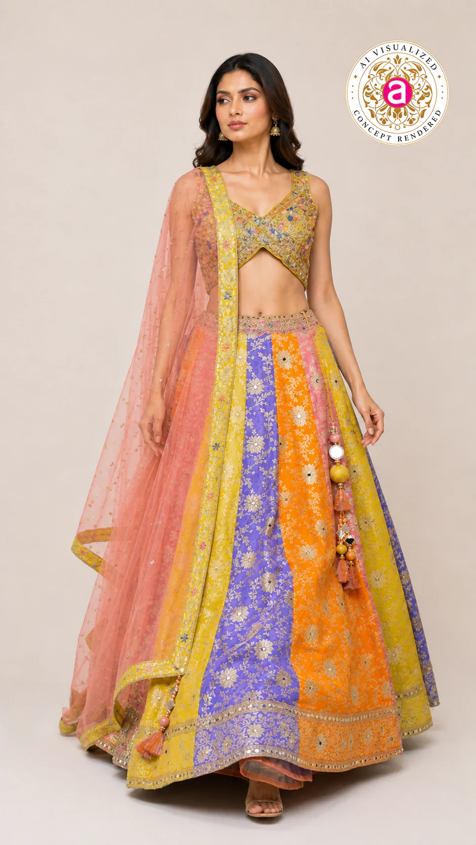 Multicolor Festive Lehenga Set with Embroidered Blouse & Soft Net Dupatta - Image 3
